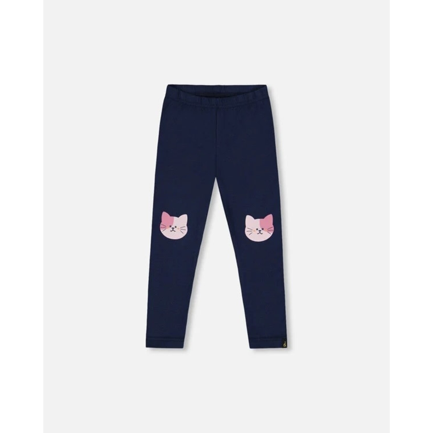 Deux par Deux DEUX PAR DEUX - Leggings en jersey de coton biologique bleu foncé avec chats 'Chatouille'