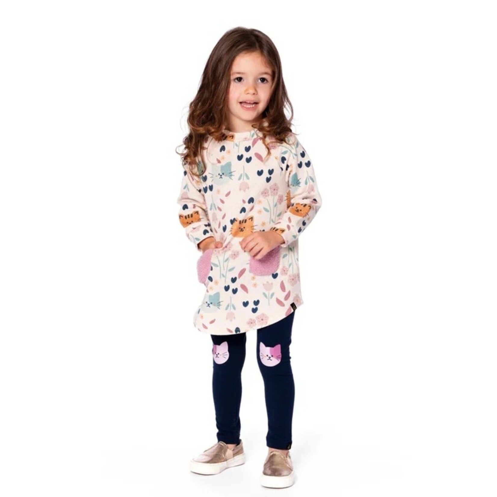 Deux par Deux DEUX PAR DEUX - Leggings en jersey de coton biologique bleu foncé avec chats 'Chatouille'