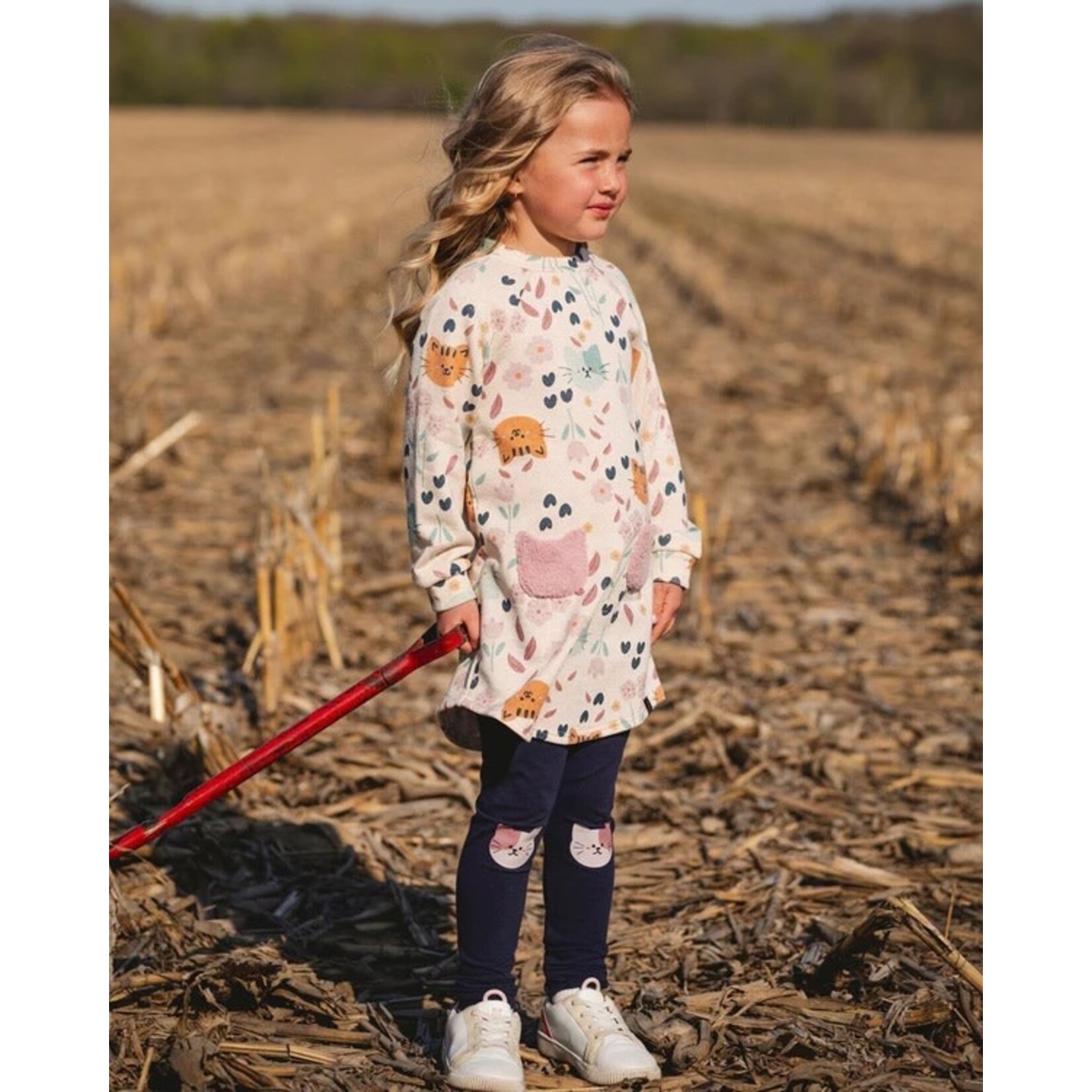 Deux par Deux DEUX PAR DEUX - Leggings en jersey de coton biologique bleu foncé avec chats 'Chatouille'
