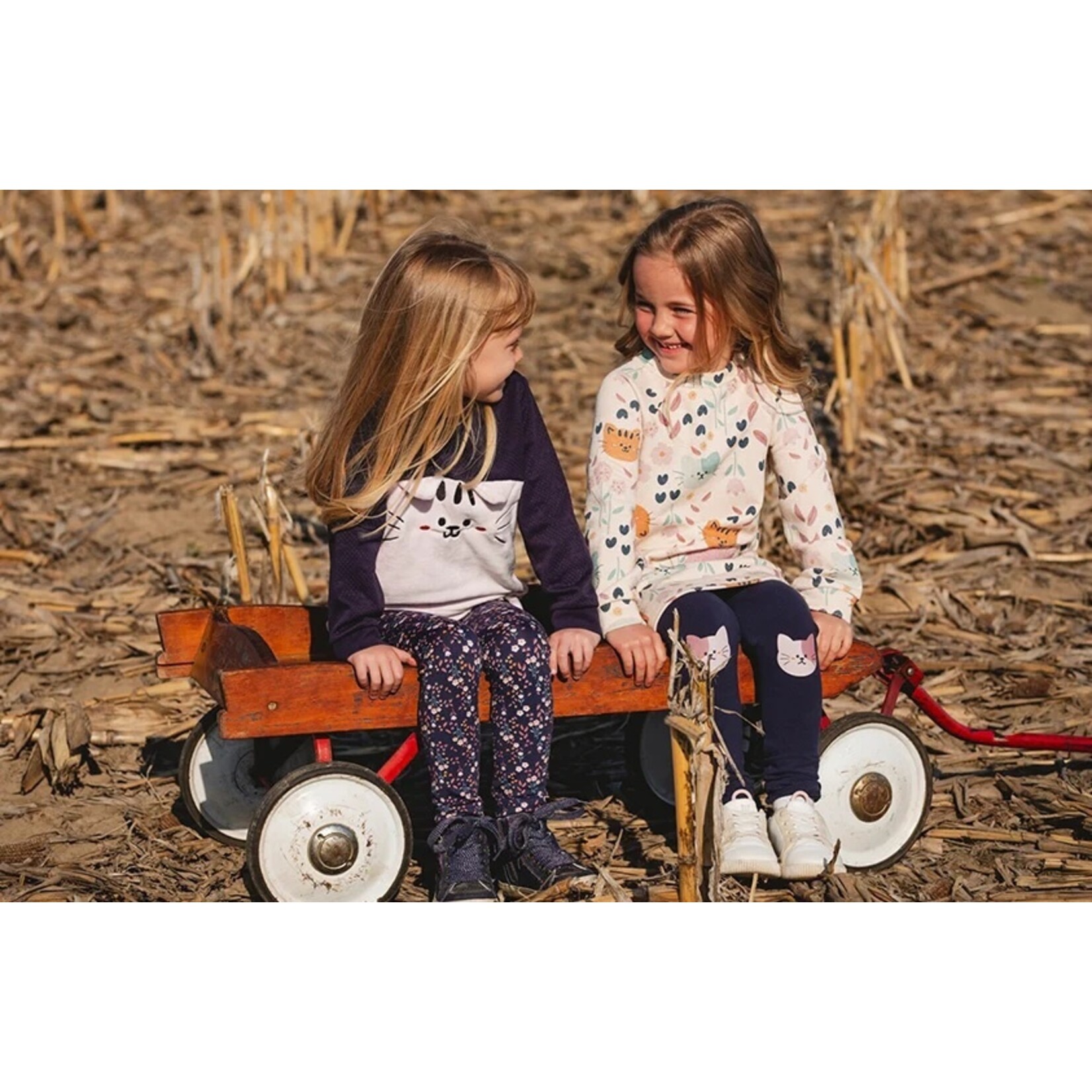 Deux par Deux DEUX PAR DEUX - Leggings en jersey de coton biologique bleu foncé avec chats 'Chatouille'