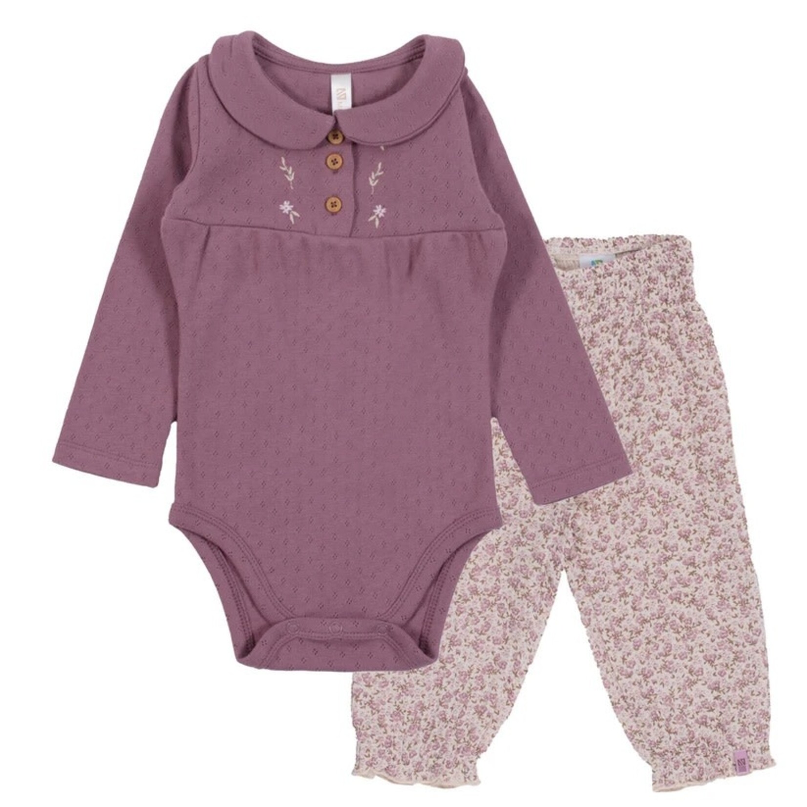 Nanö NANÖ - 2-piece set - Purple long-sleeved bodysuit and floral pants