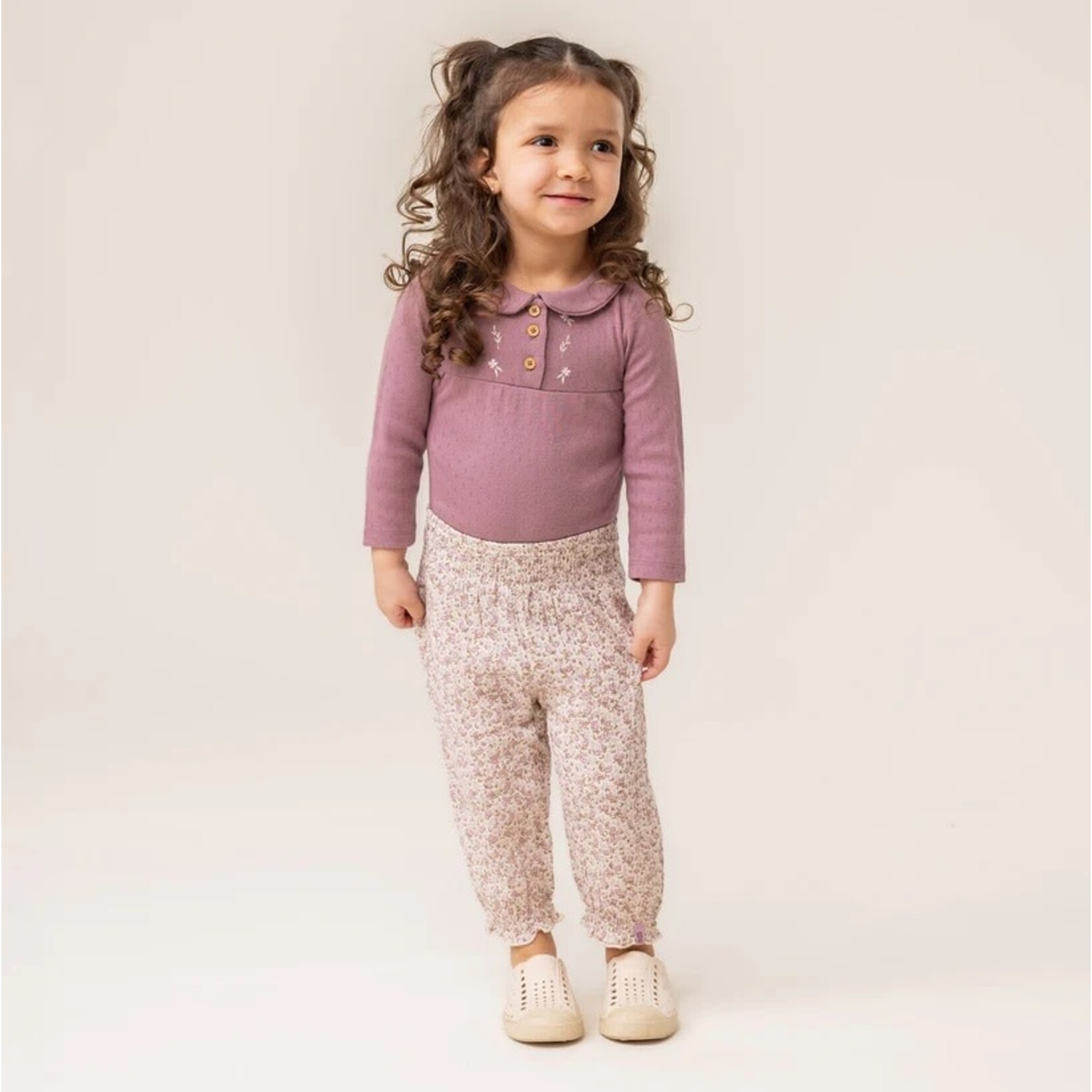 Nanö NANÖ - 2-piece set - Purple long-sleeved bodysuit and floral pants