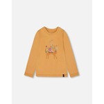 Deux par Deux DEUX PAR DEUX - T-shirt jaune à manches longues doré avec chat en coton biologique 'Chatouille'