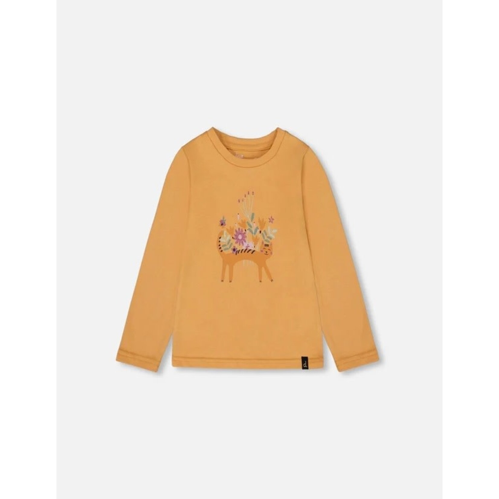 Deux par Deux DEUX PAR DEUX - T-shirt jaune à manches longues doré avec chat en coton biologique 'Chatouille'