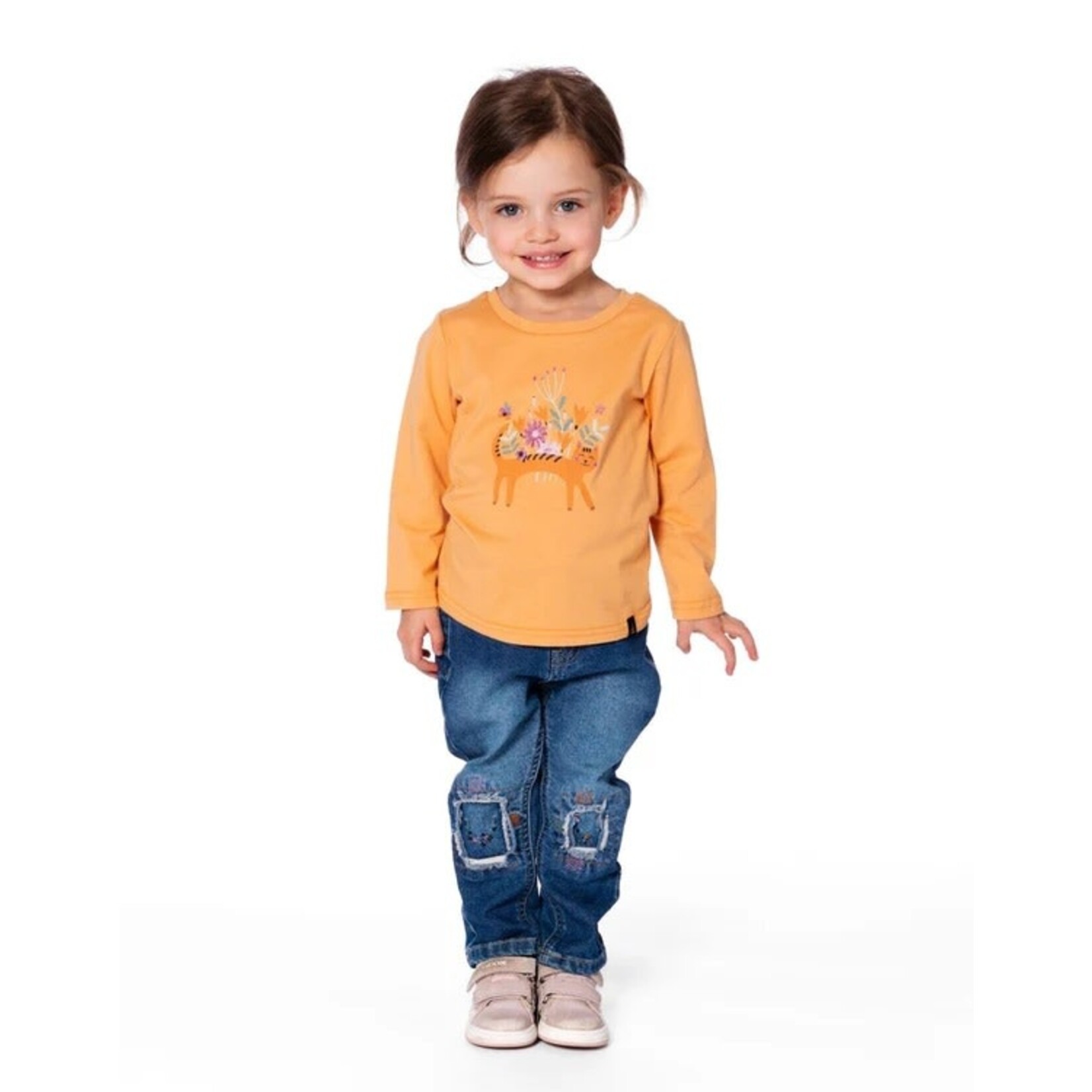 Deux par Deux DEUX PAR DEUX - Organic Cotton Longsleeve T-Shirt Golden Yellow With Cat 'Kit-Cat'