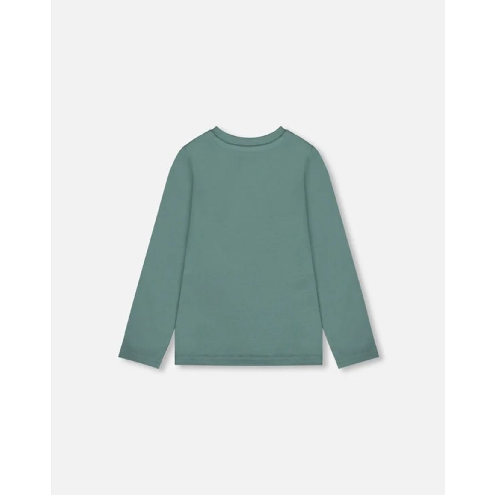 Deux par Deux DEUX PAR DEUX - Organic Cotton Longsleeve T-Shirt Sage With Cat 'Kit-Cat'