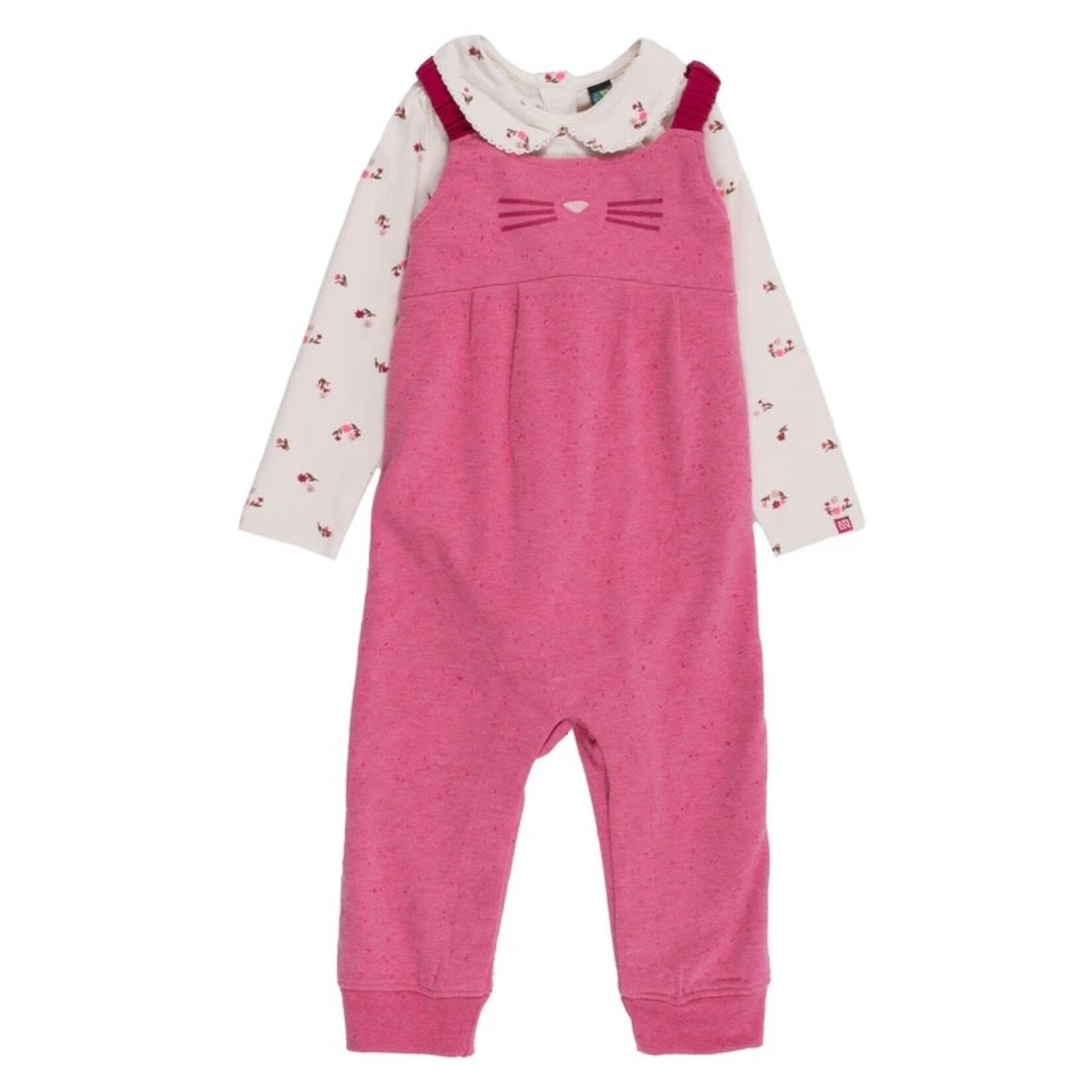 Nanö NANÖ - 2-piece set - Floral patterned diaper cover and pink cat overalls