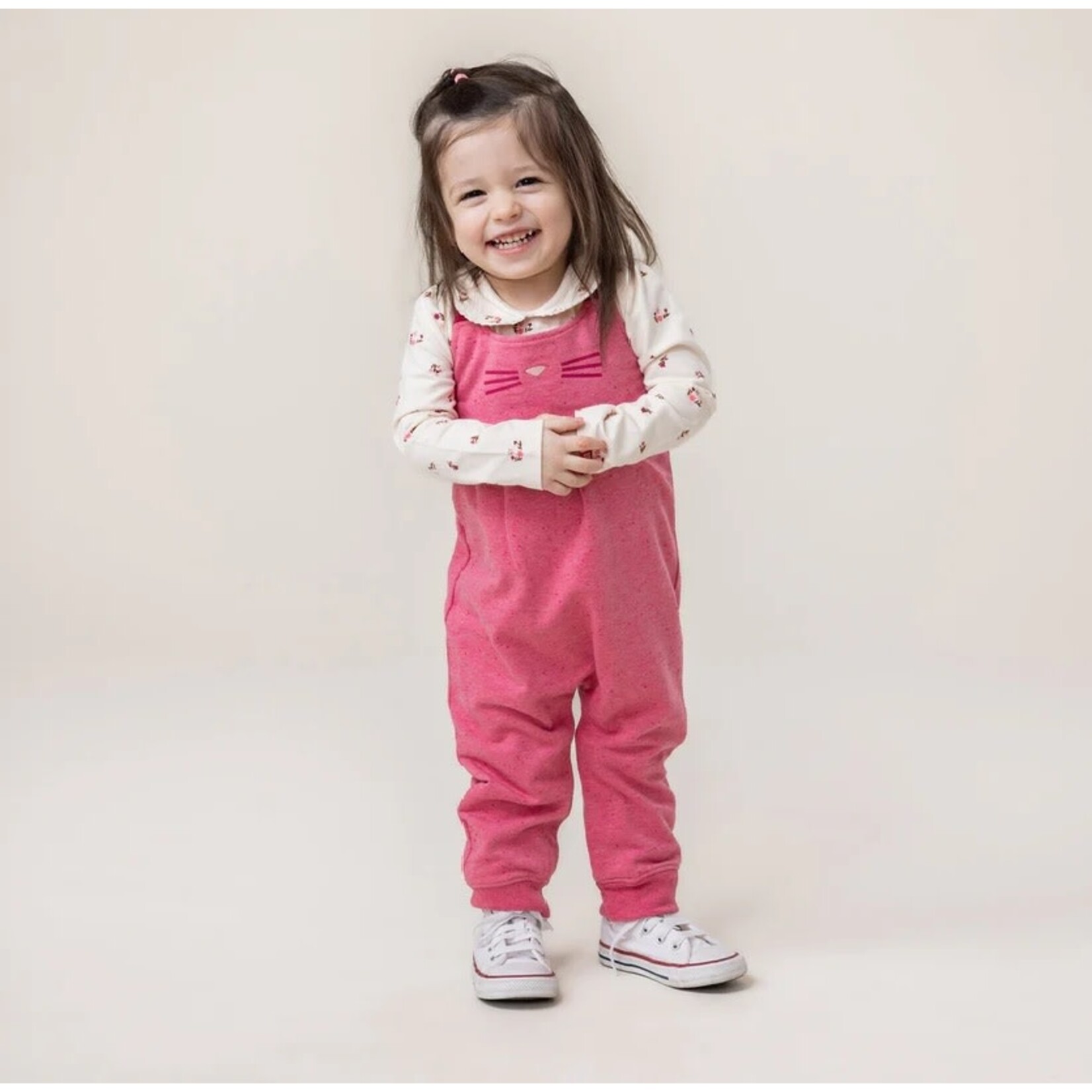 Nanö NANÖ - 2-piece set - Floral patterned diaper cover and pink cat overalls