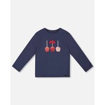 Deux par Deux DEUX PAR DEUX - T-shirt à manches longues en coton biologique bleu marine avec pommes d'amour 'Tarte aux pommes'