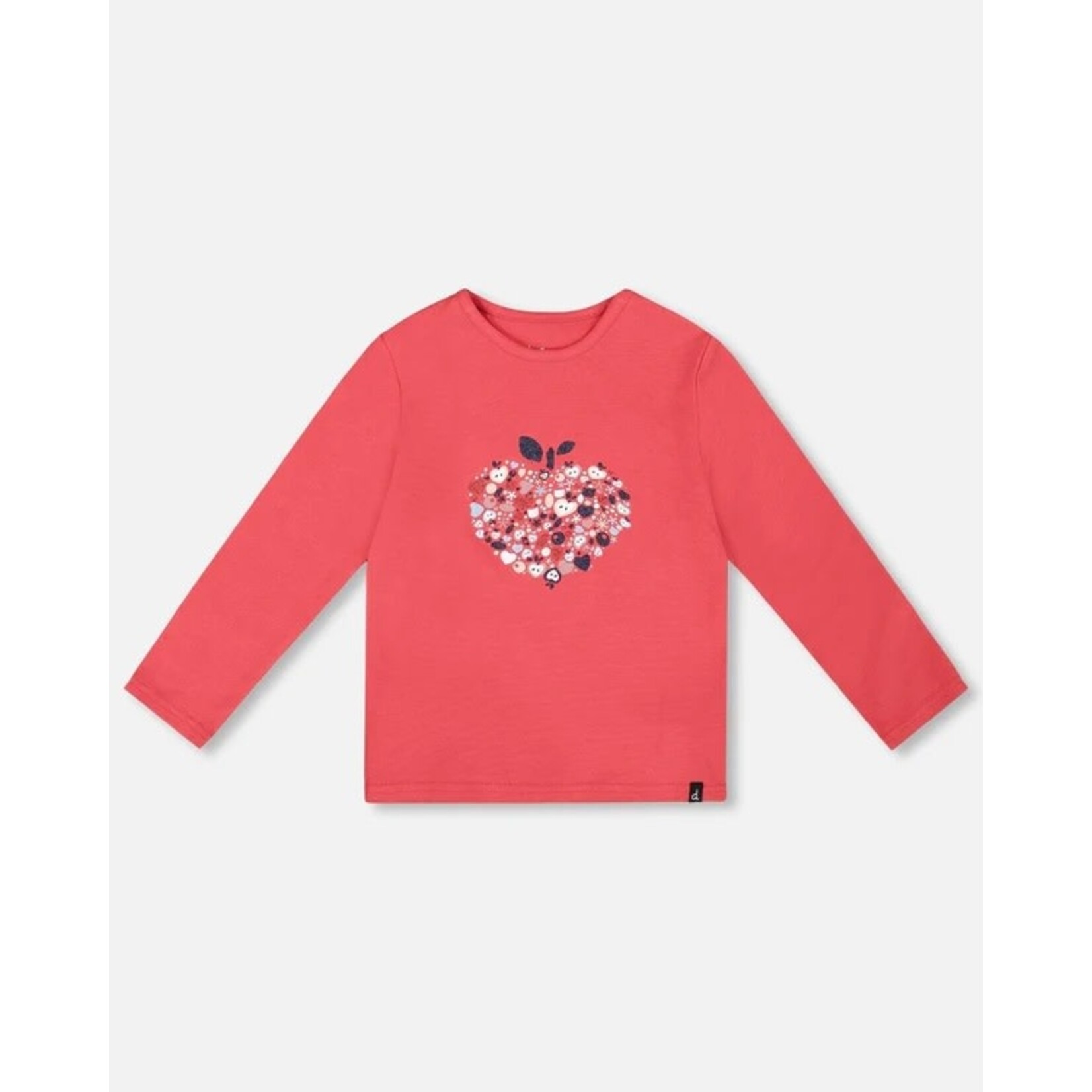 Deux par Deux DEUX PAR DEUX - T-shirt à manches longues en coton biologique rouge avec mini pommes 'Tarte aux pommes'