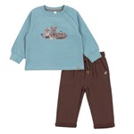 Nanö NANÖ - Ensemble 2 morceaux - Chandail bleu avec motif d'animaux de la forêt et pantalon brun