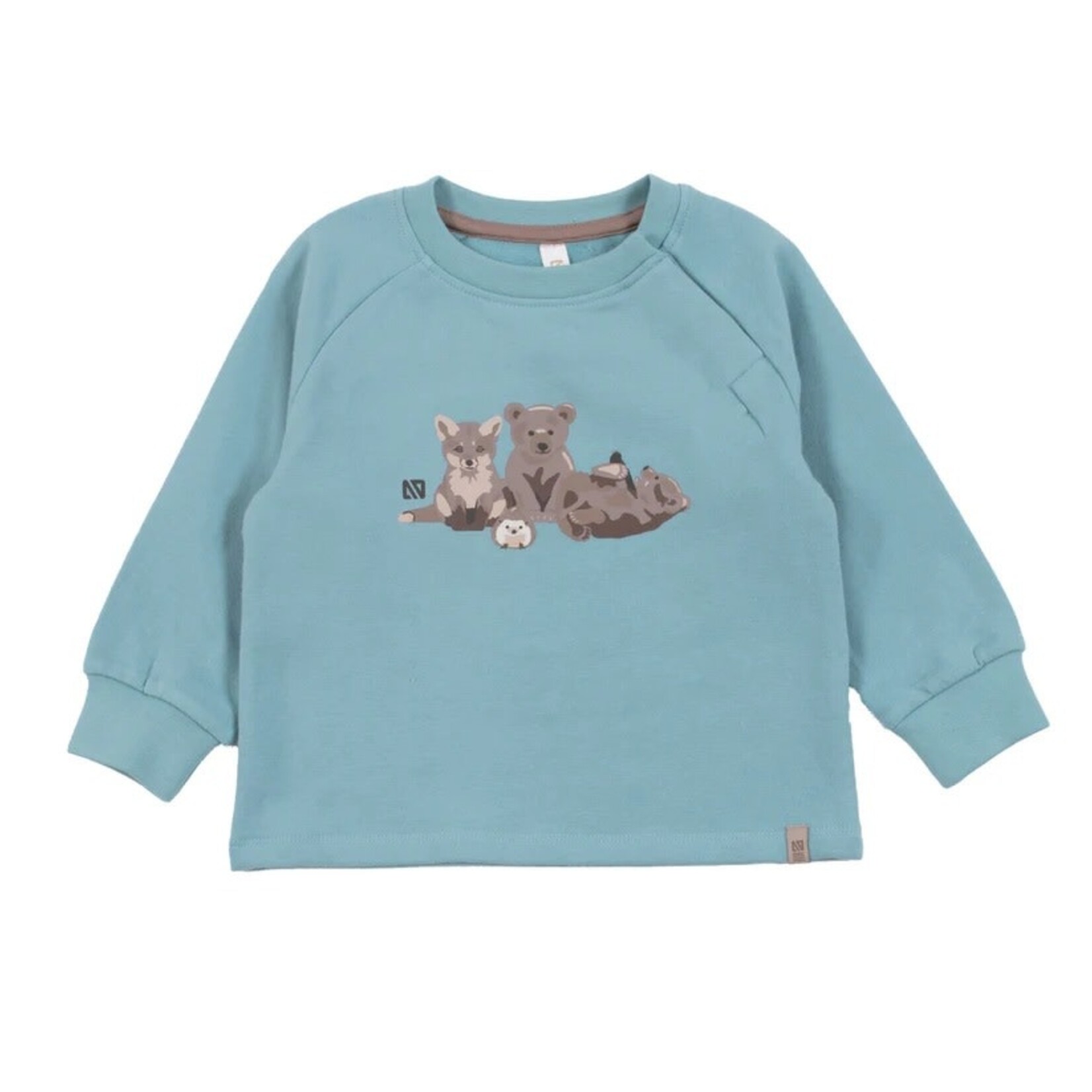 Nanö NANÖ - Ensemble 2 morceaux - Chandail bleu avec motif d'animaux de la forêt et pantalon brun