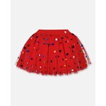 Deux par Deux DEUX PAR DEUX - Jupe en tulle rouge avec confettis de cœurs irisés 'Tarte aux pommes'
