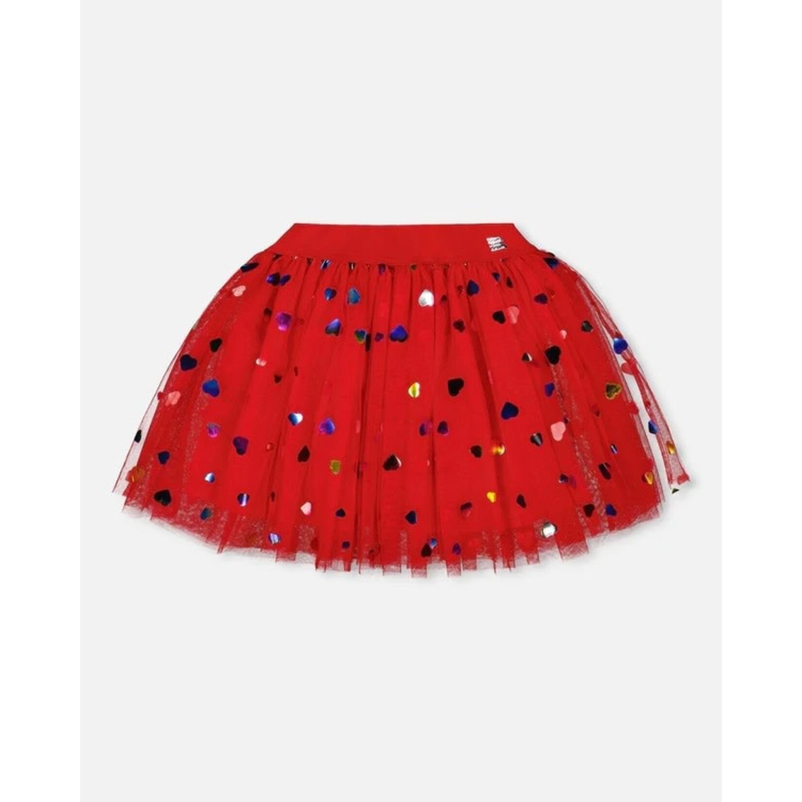 Deux par Deux DEUX PAR DEUX - Jupe en tulle rouge avec confettis de cœurs irisés 'Tarte aux pommes'