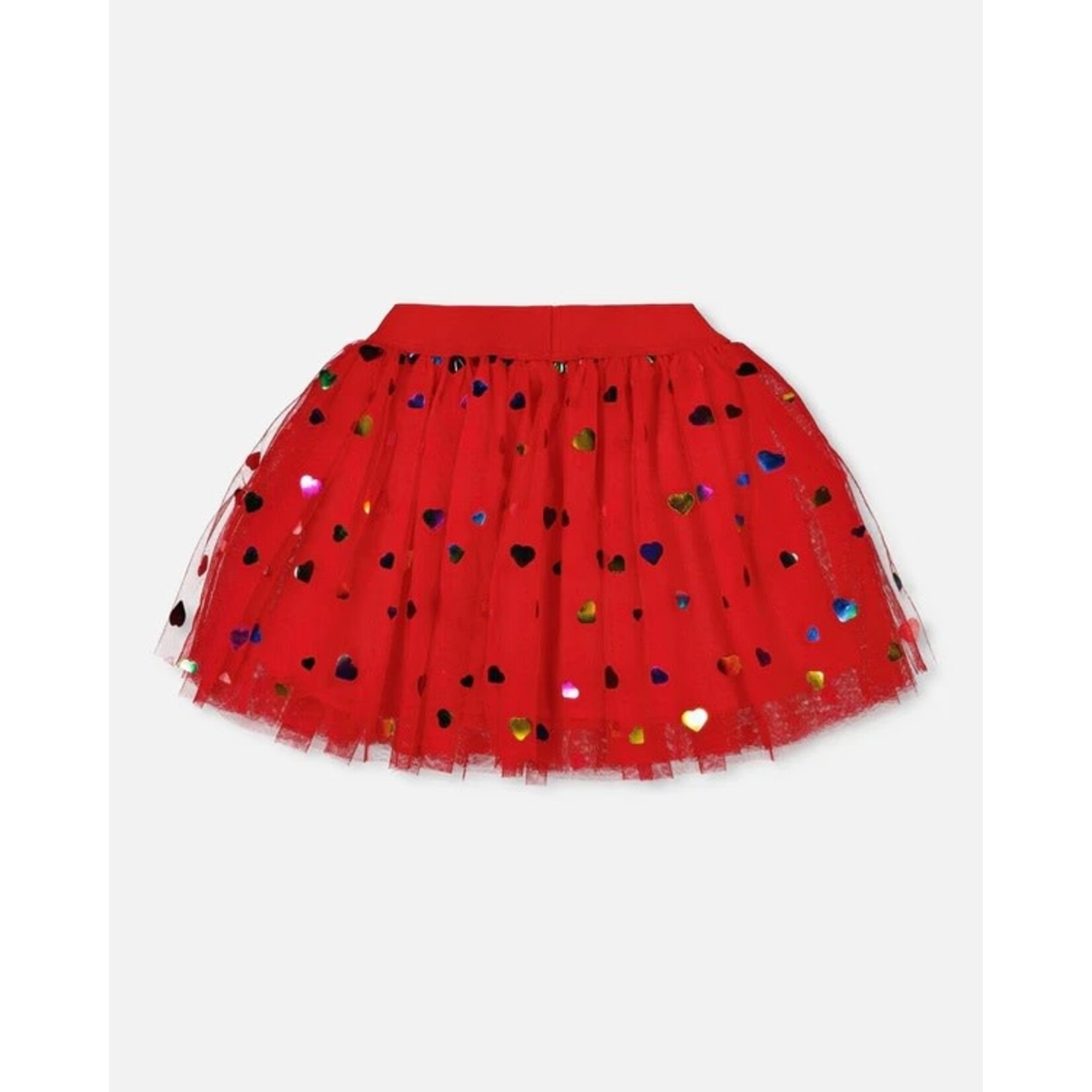 Deux par Deux DEUX PAR DEUX - Jupe en tulle rouge avec confettis de cœurs irisés 'Tarte aux pommes'