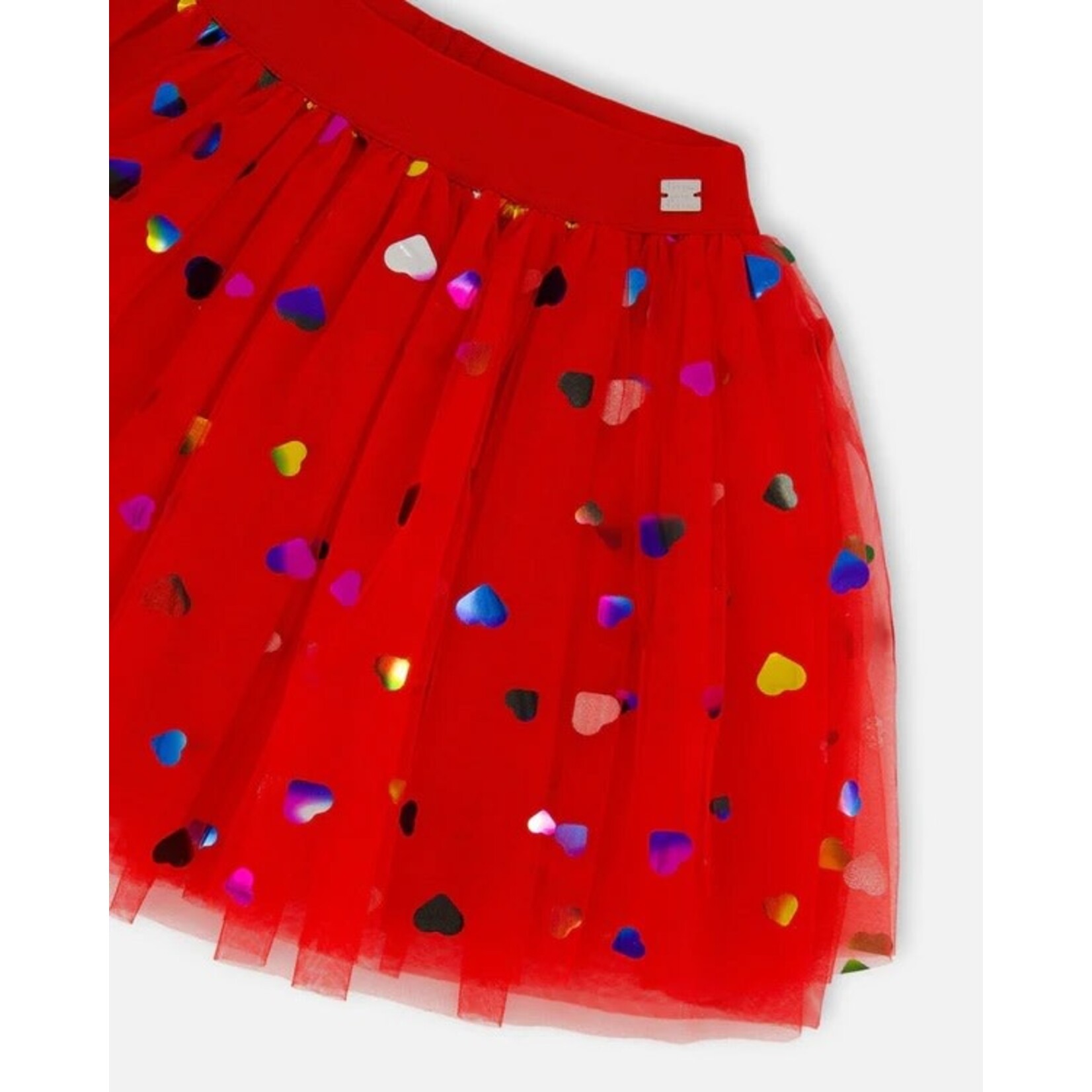 Deux par Deux DEUX PAR DEUX - Jupe en tulle rouge avec confettis de cœurs irisés 'Tarte aux pommes'