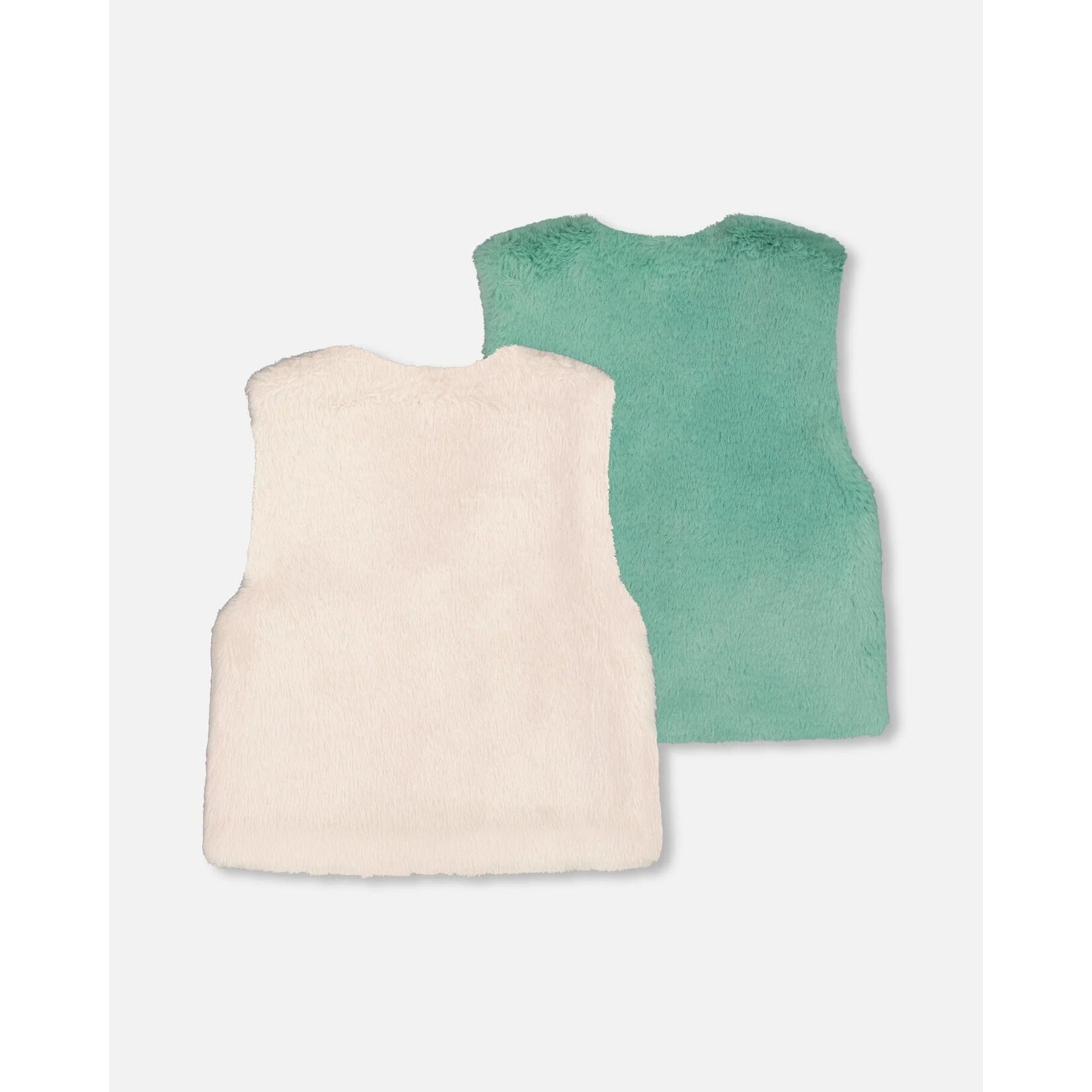 Deux par Deux DEUX PAR DEUX - Veste réversible en fausse fourrure blanc cassé et vert sauge 'Colchiques dans les prés'