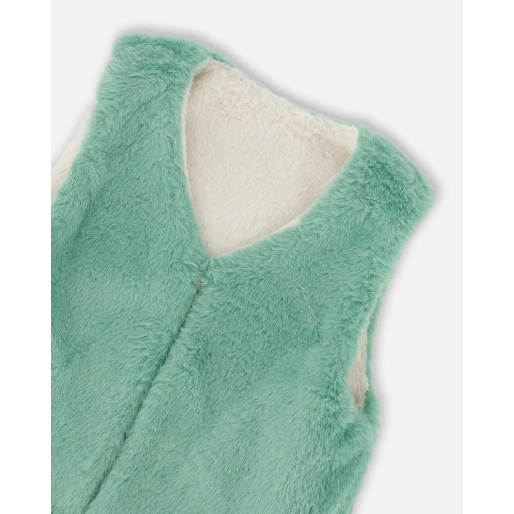 Deux par Deux DEUX PAR DEUX - Veste réversible en fausse fourrure blanc cassé et vert sauge 'Colchiques dans les prés'