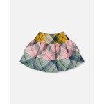Deux par Deux DEUX PAR DEUX - Two-Tiered Flannel Skirt Green Pink And Yellow 'Chesnuts In The Woods'