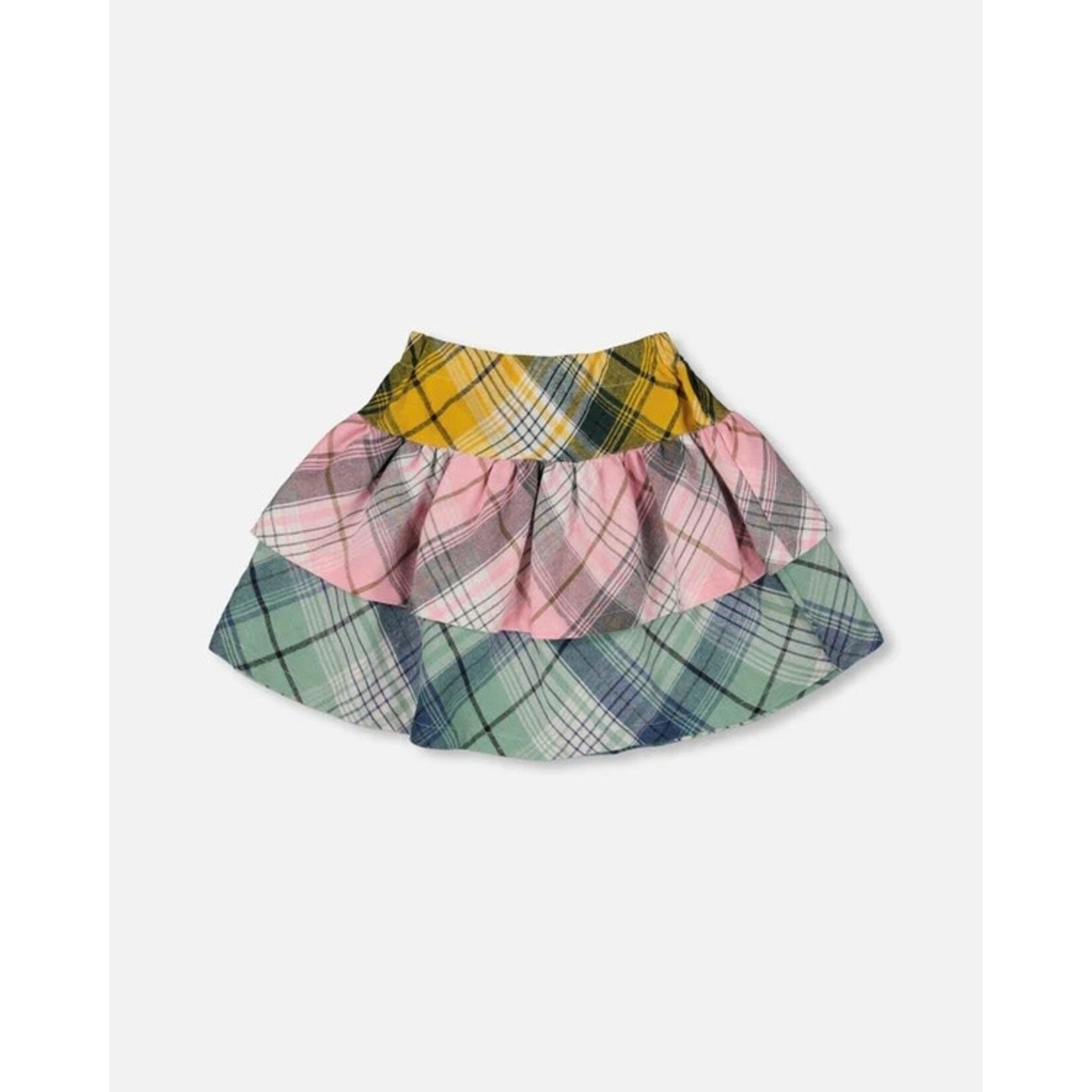 Deux par Deux DEUX PAR DEUX - Two-Tiered Flannel Skirt Green Pink And Yellow 'Chesnuts In The Woods'