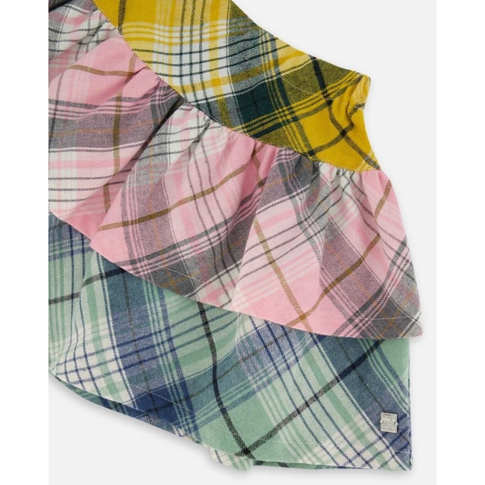 Deux par Deux DEUX PAR DEUX - Jupe à deux volants en flanelle vert, rose et jaune 'Colchiques dans les prés'