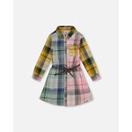Deux par Deux DEUX PAR DEUX - Shirt Dress With Belt Green Pink And Yellow 'Chesnuts In The Woods'