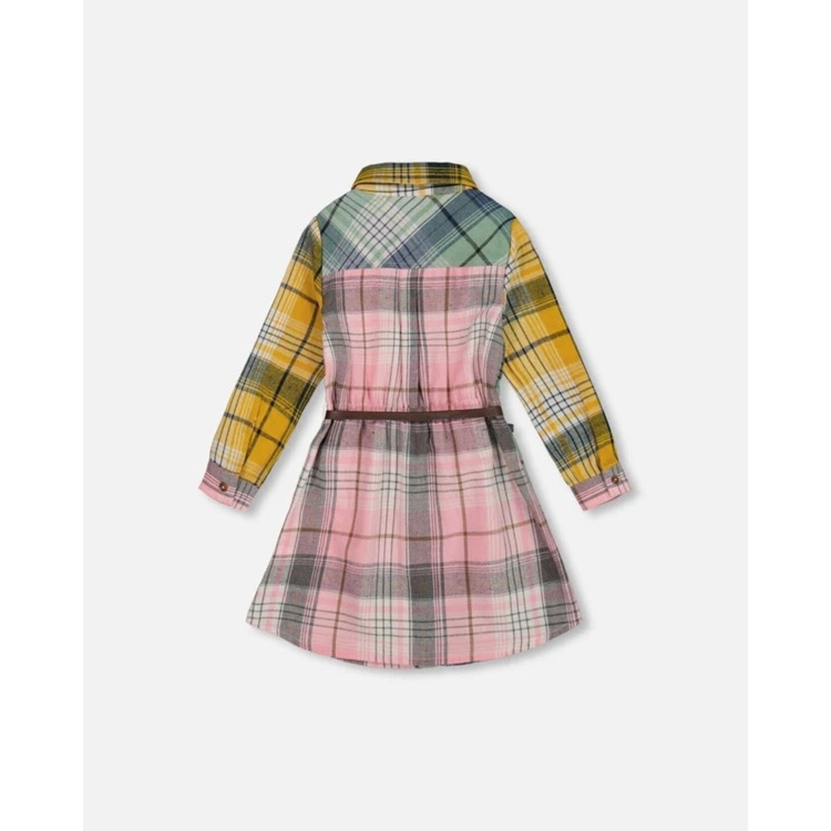 Deux par Deux DEUX PAR DEUX - Robe chemisier avec ceinture vert, rose et jaune 'Colchiques dans les prés'