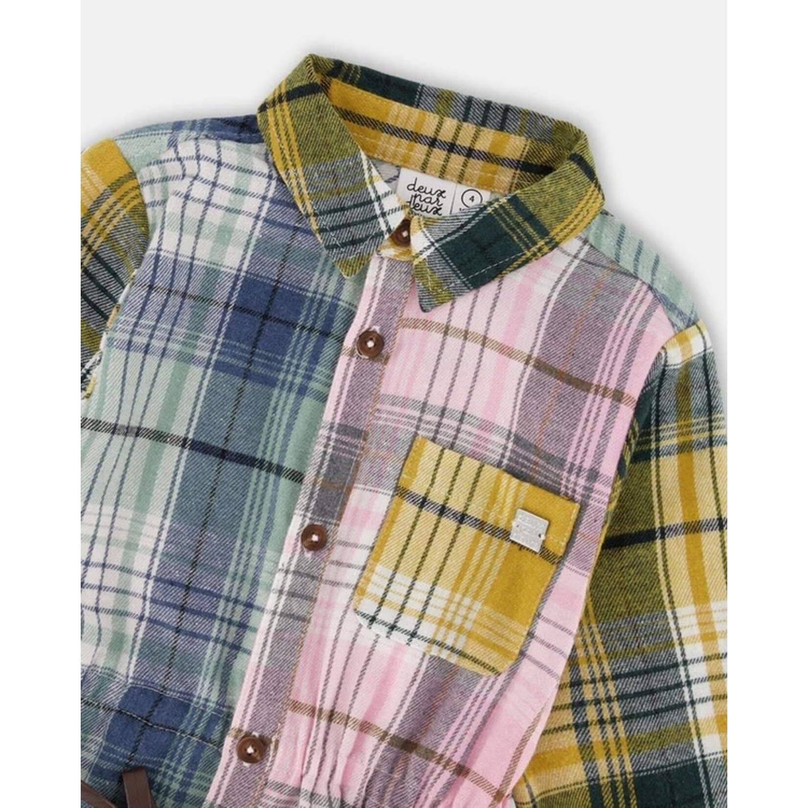 Deux par Deux DEUX PAR DEUX - Robe chemisier avec ceinture vert, rose et jaune 'Colchiques dans les prés'