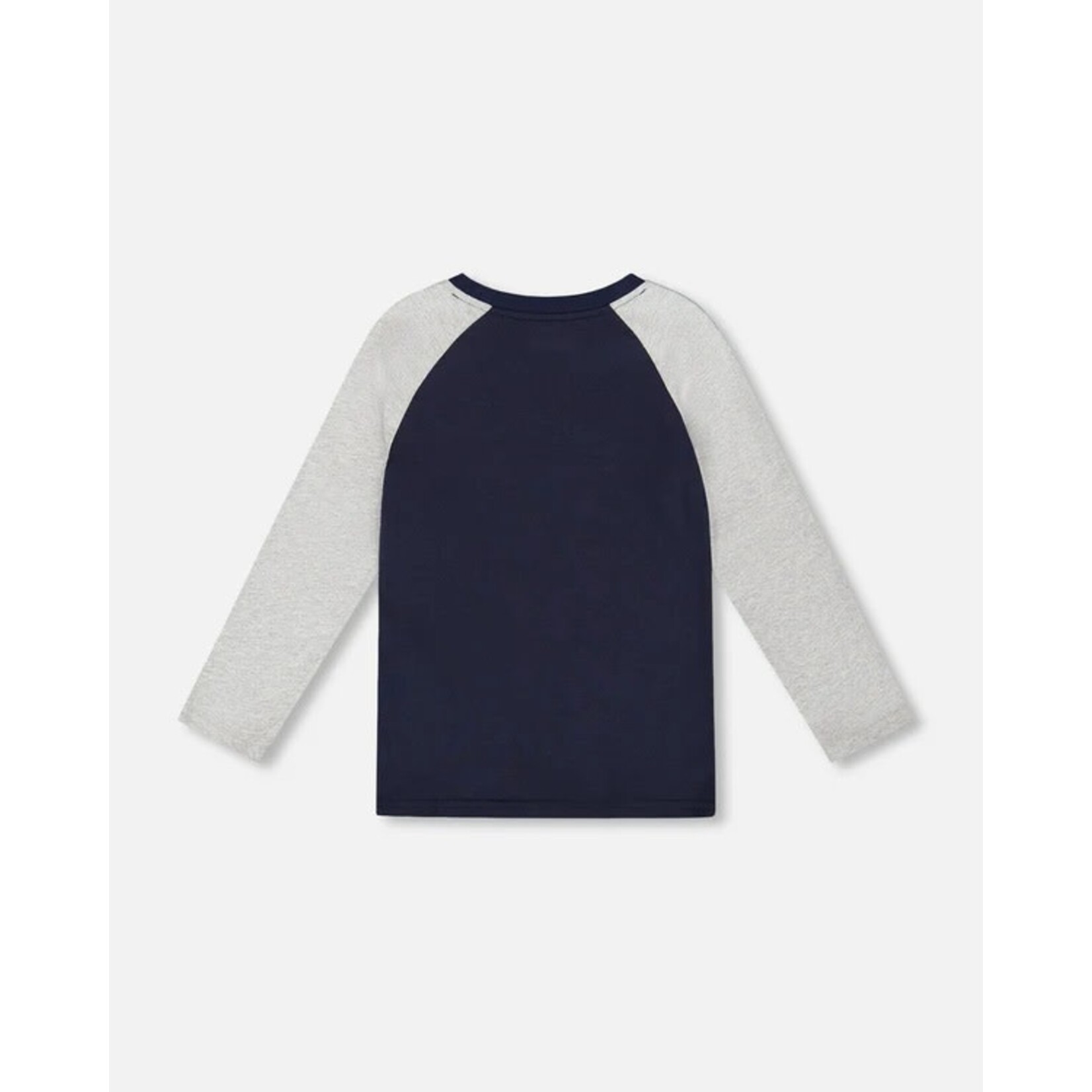 Deux par Deux DEUX PAR DEUX- T-shirt en jersey à manches longues raglan bleu marine imprimé de loup coloré 'B.O.Y.S'