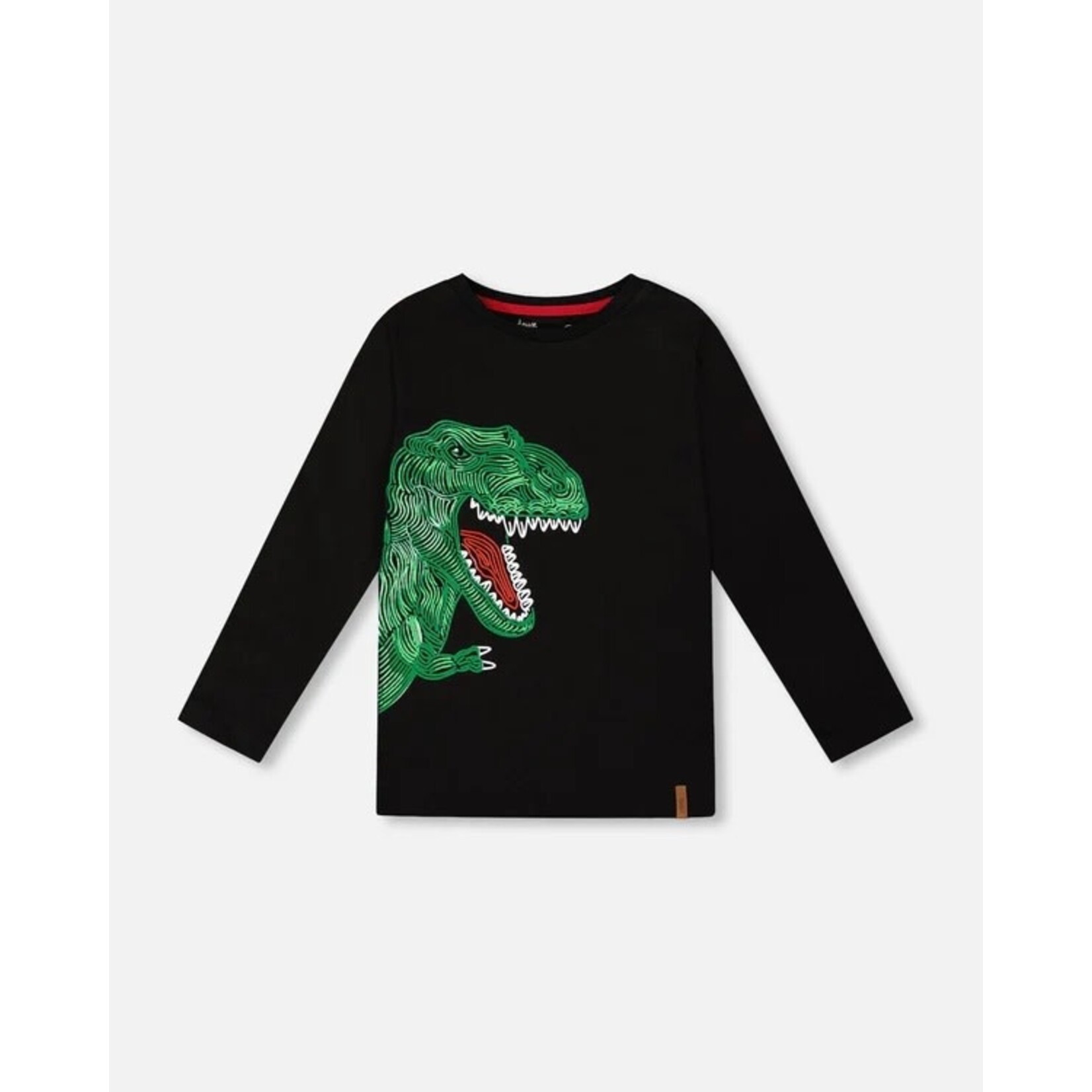 Deux par Deux DEUX PAR DEUX- T-shirt à manches longues en jersey gris foncé imprimé de dinosaure vert 'B.O.Y.S'
