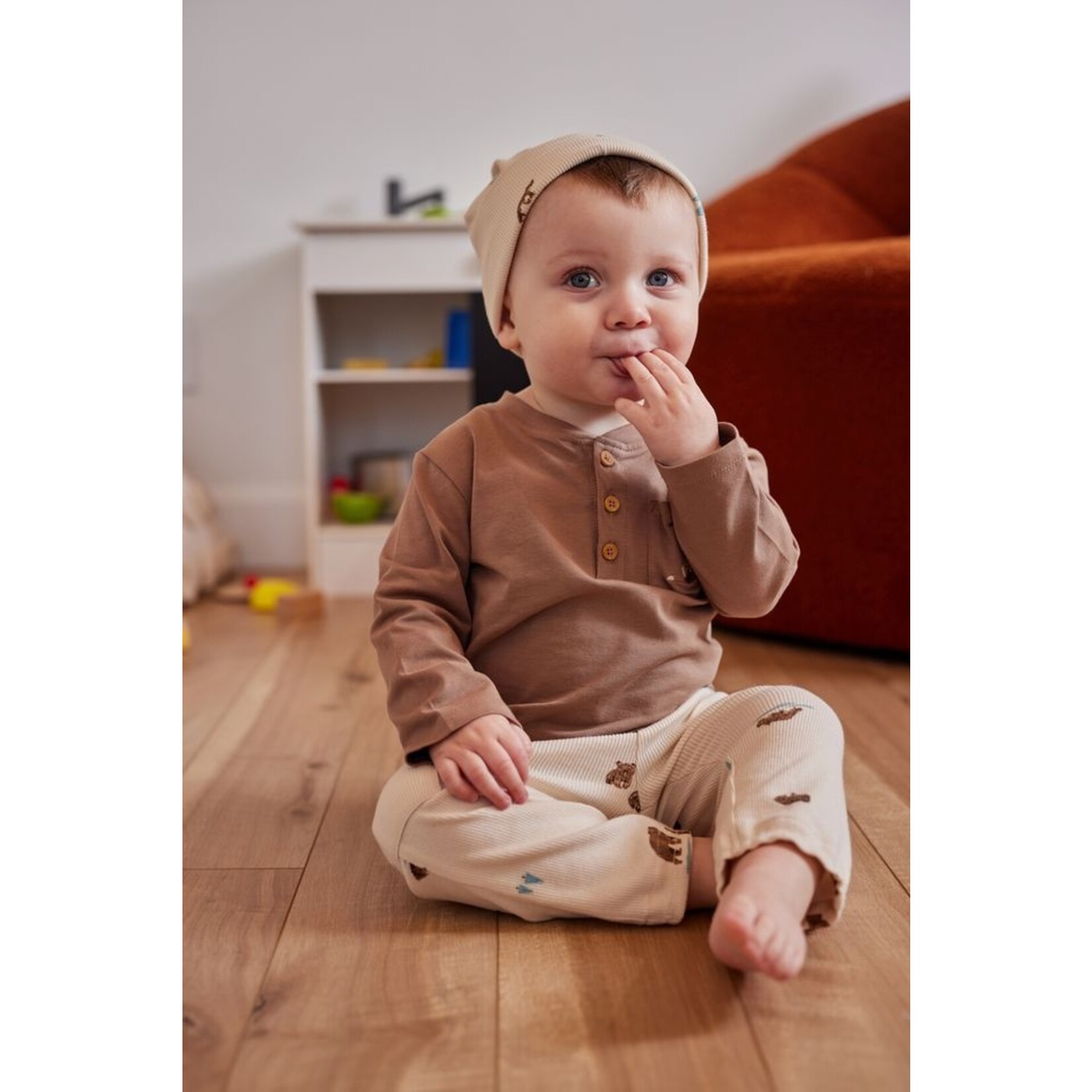 Nanö NANÖ - 2-piece set - Brown long-sleeved T-shirt and ribbed pants with fox print