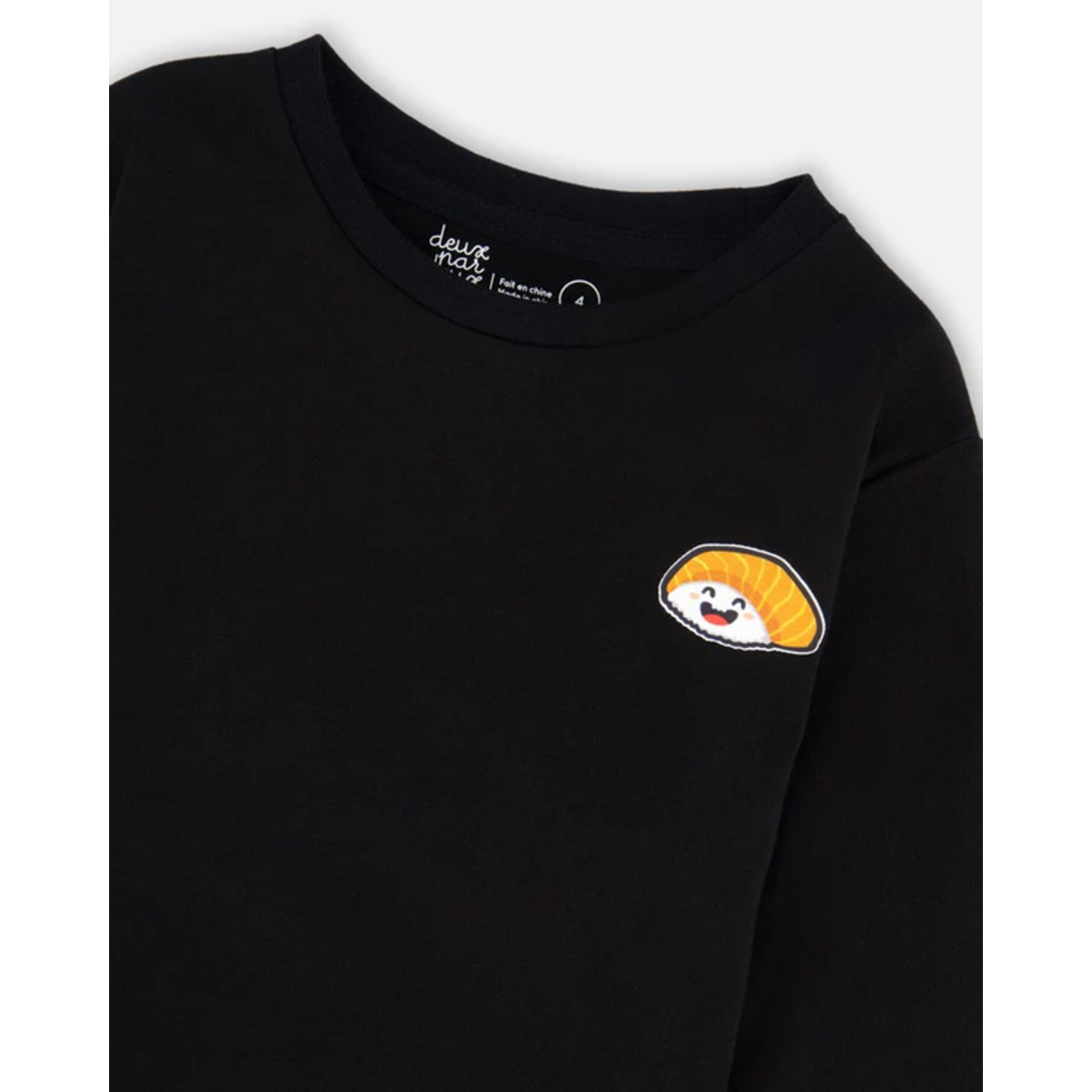 Deux par Deux DEUX PAR DEUX- T-shirt à manches longues en jersey noir imprimé chat et sushis 'B.O.Y.S'