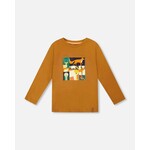 Deux par Deux DEUX PAR DEUX- T-shirt en jersey à manches longues caramel avec collage d'animaux de la forêt  'B.O.Y.S'