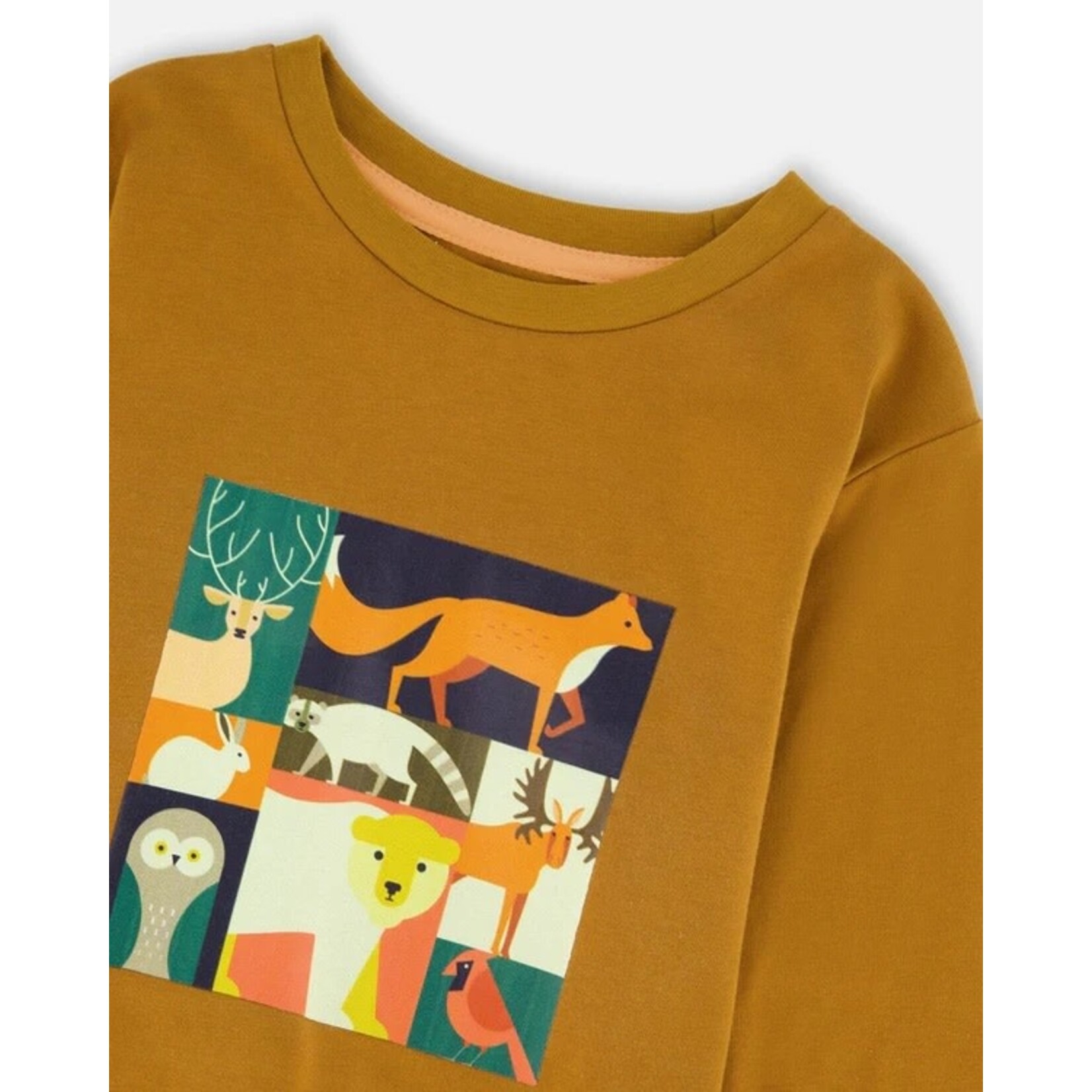 Deux par Deux DEUX PAR DEUX- Longsleeve Cotton Jersey T-Shirt Orange Brown with forest animal collage 'B.O.Y.S'