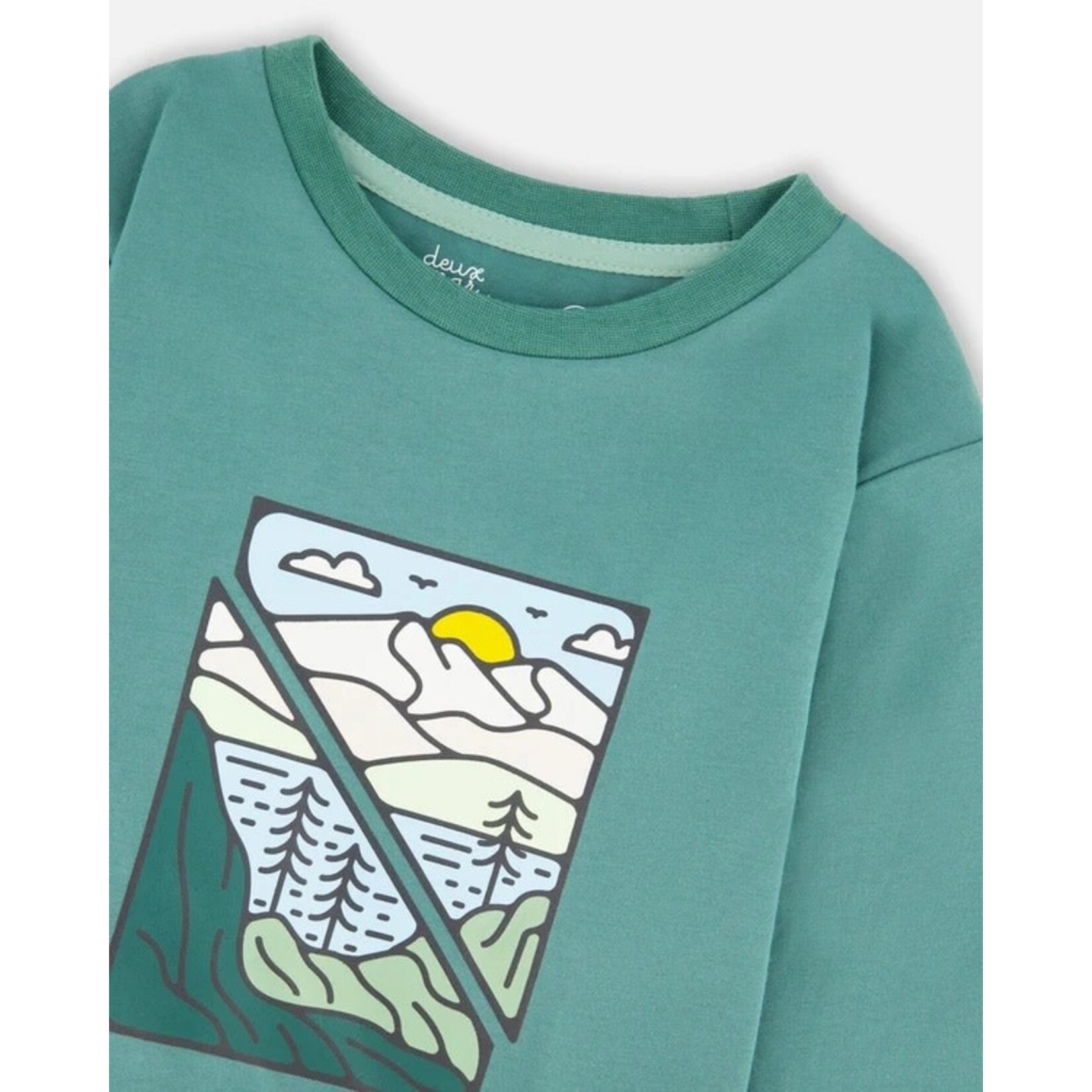 Deux par Deux DEUX PAR DEUX- T-shirt en jersey à manches longues turquoise avec scène de montagnes et lac 'B.O.Y.S'