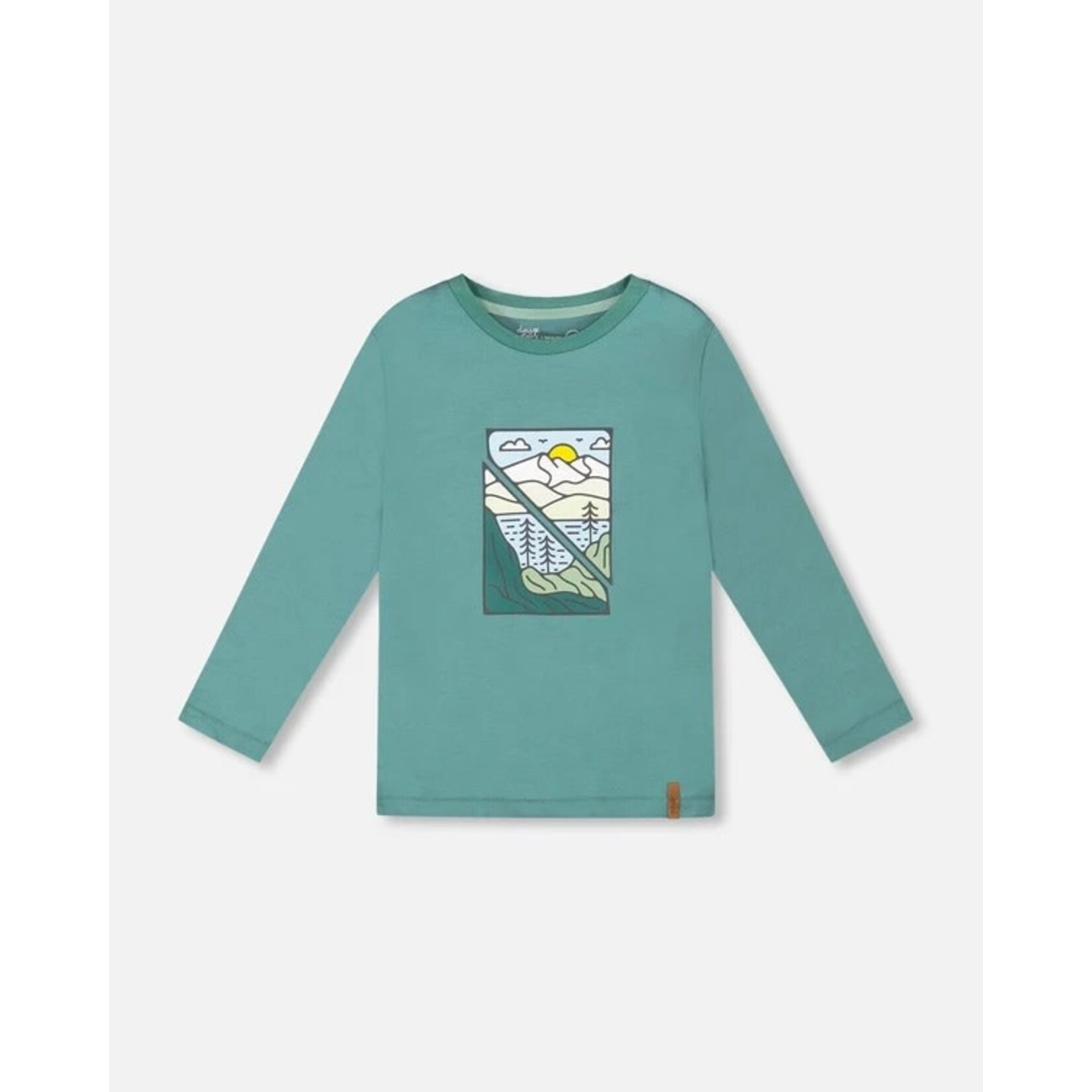 Deux par Deux DEUX PAR DEUX- Longsleeve Cotton Jersey T-Shirt Sage Green with Moutain and Lake print 'B.O.Y.S'