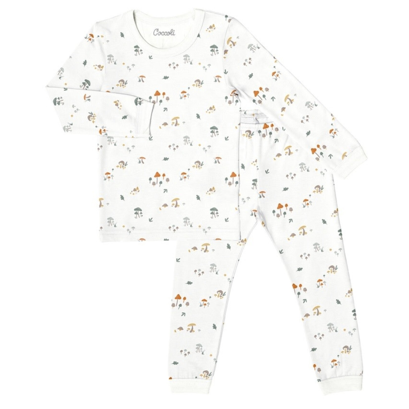 Coccoli COCCOLI - Cream modal two-piece long pyjamas with mushroom pattern