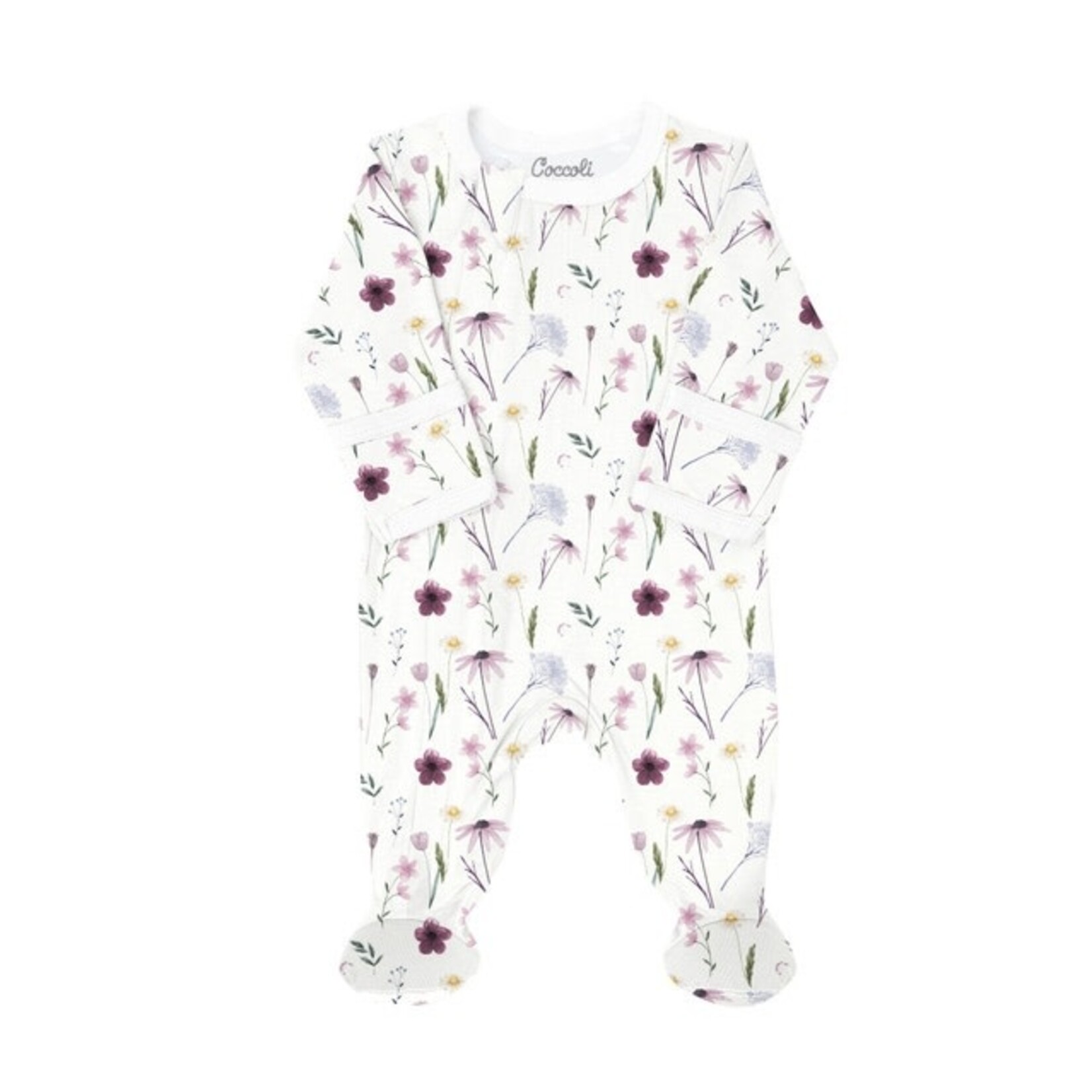 Coccoli COCCOLI - Baby one-piece pajamas in white modal with flower print