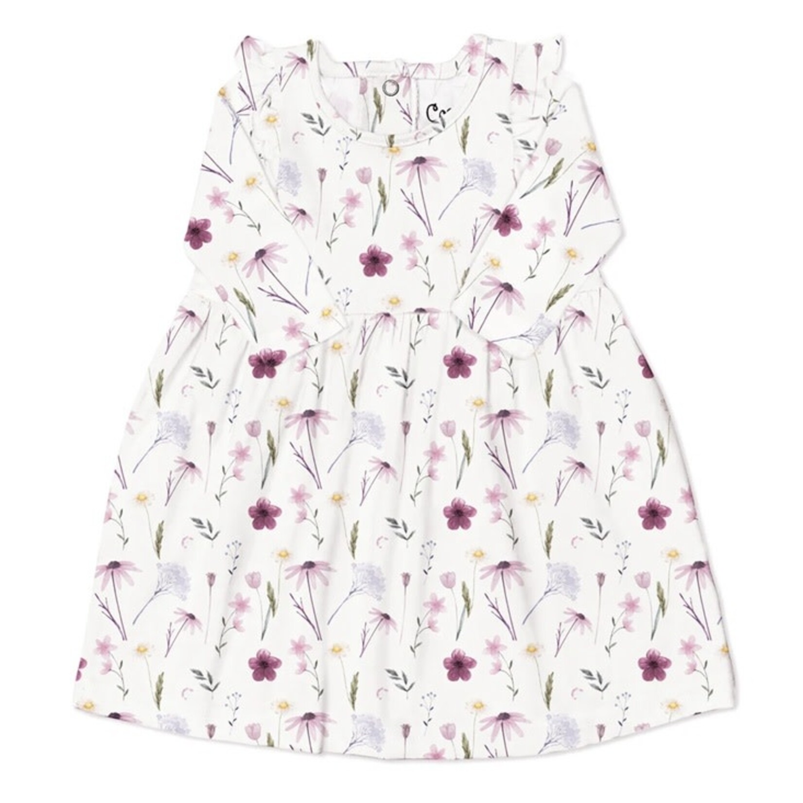 Coccoli COCCOLI - Robe blanche à manches longues avec volants et imprimé de fleurs