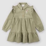 Miles the label MILES THE LABEL - Sage Corduroy Dress with Floral Embroidery and Ruffles