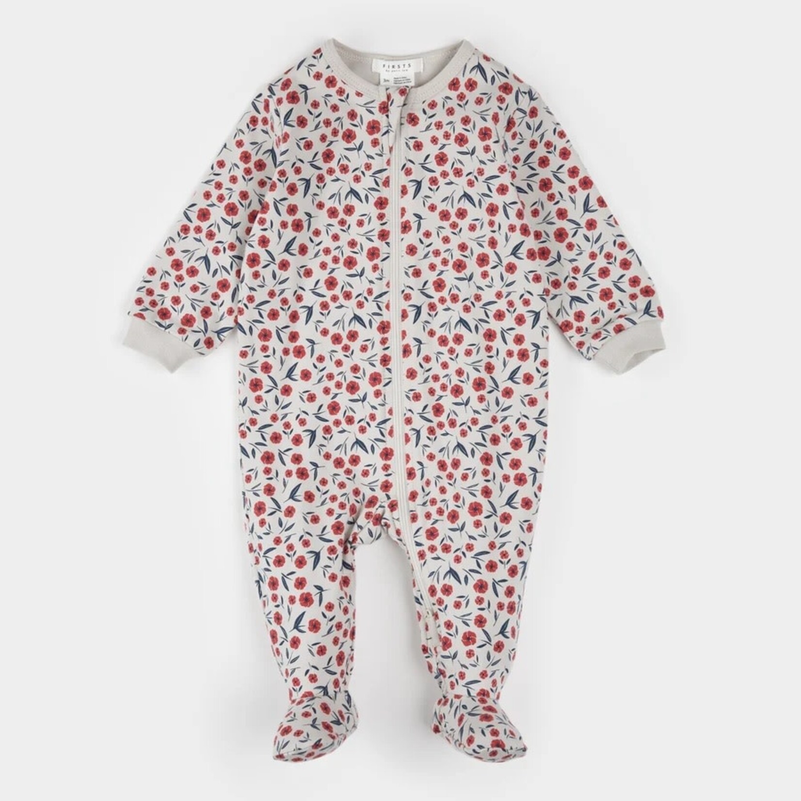 Petit Lem PETIT LEM - Pyjama de bébé beige à imprimé floral coquelicots