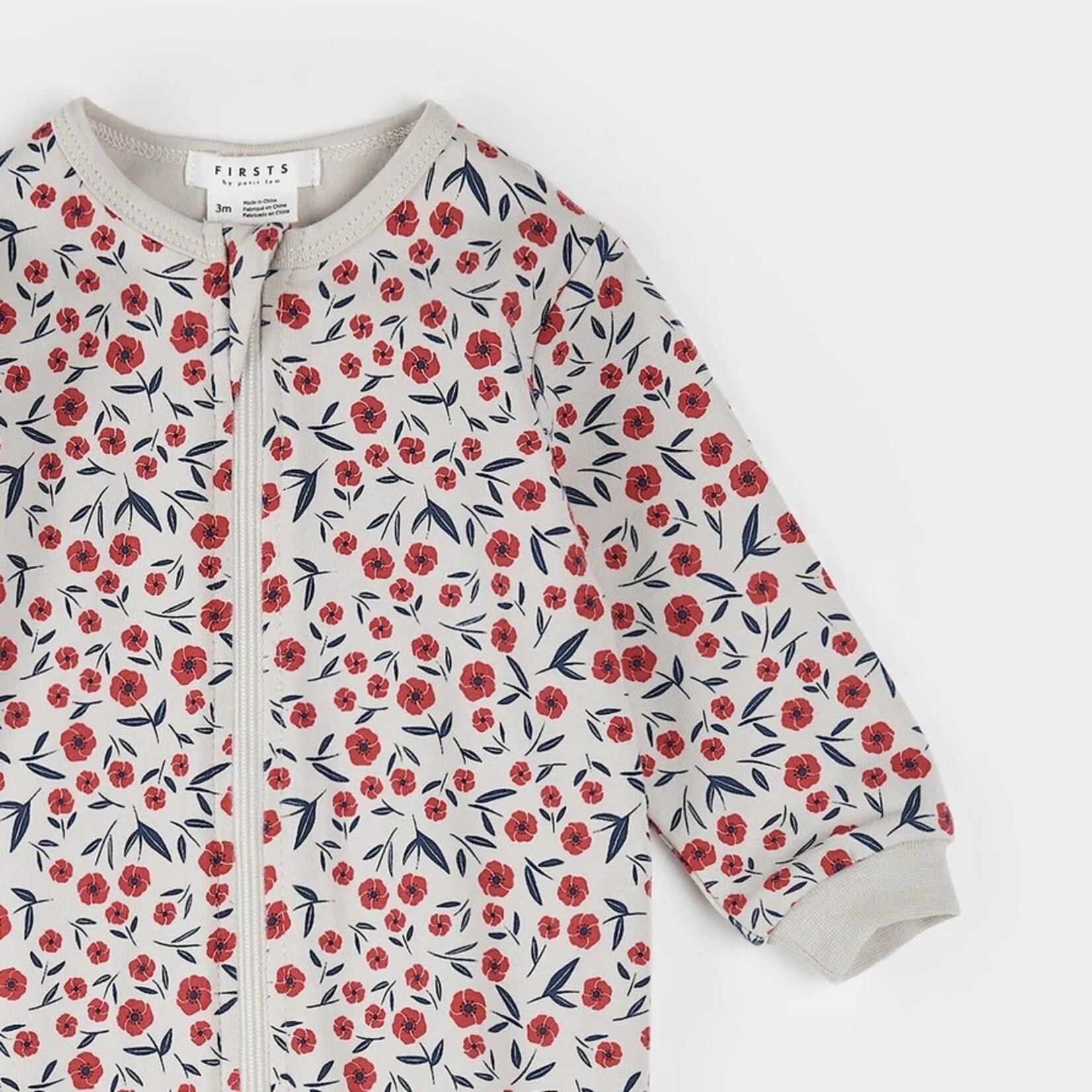 Petit Lem PETIT LEM - Pyjama de bébé beige à imprimé floral coquelicots