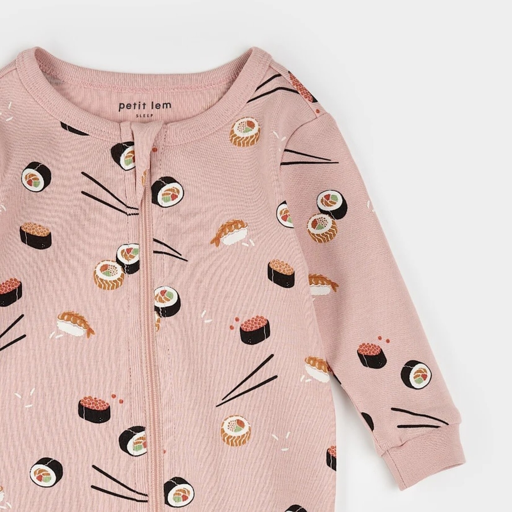 Petit Lem PETIT LEM - Pyjama de bébé rose à imprimé sushis