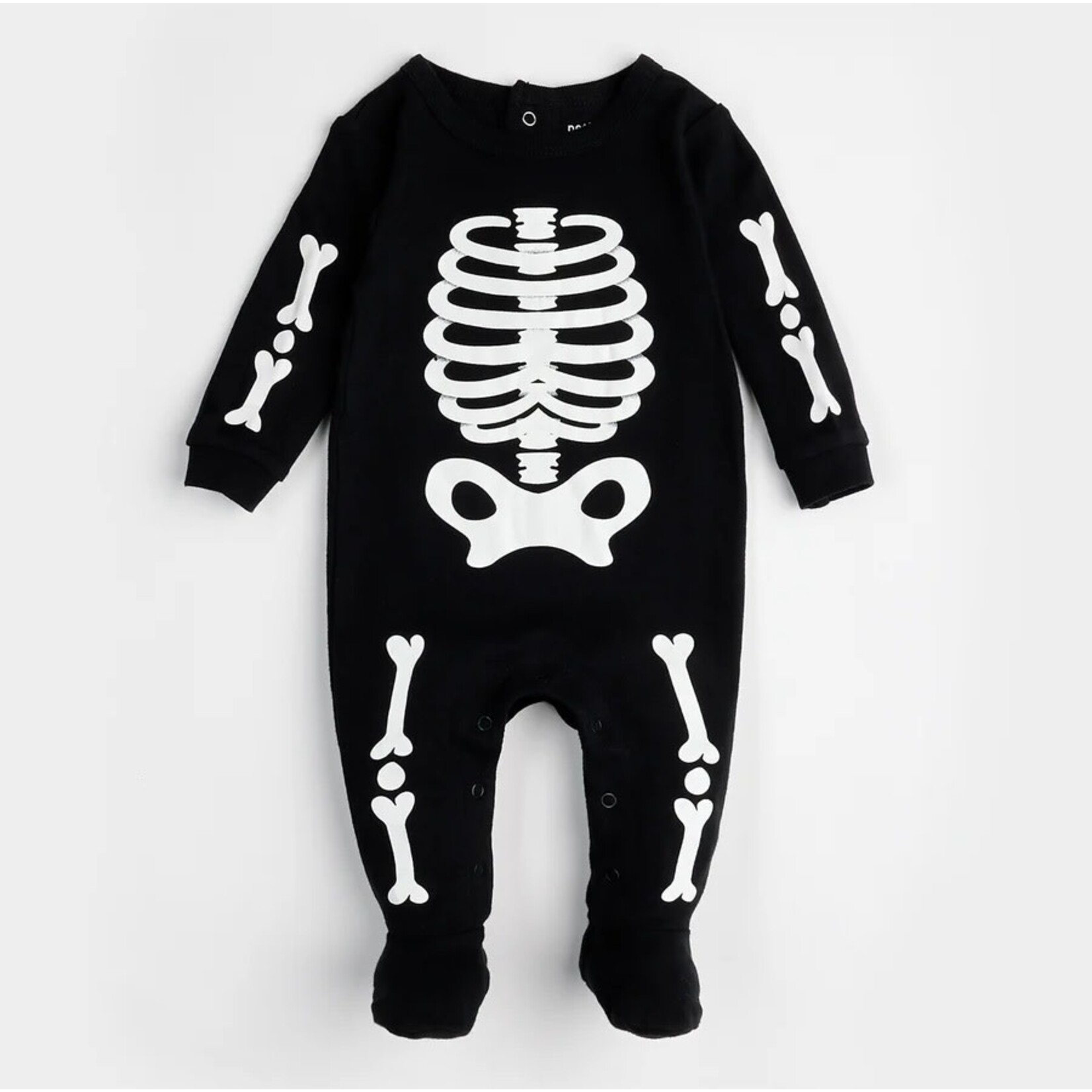 Petit Lem PETIT LEM - Black baby pajamas with phosphorescent skeleton prints