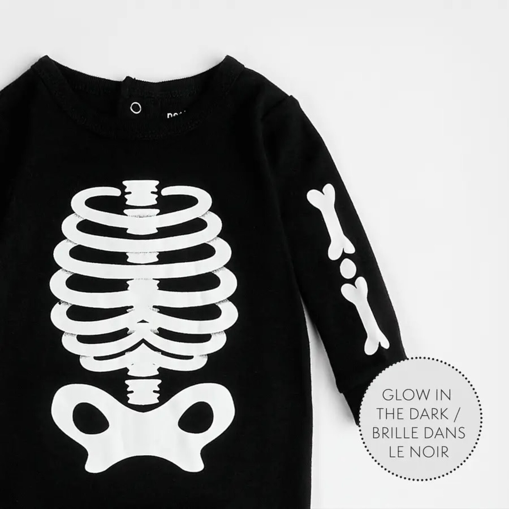 Petit Lem PETIT LEM - Pyjama de bébé noir à imprimés de squelettes phosphorescent