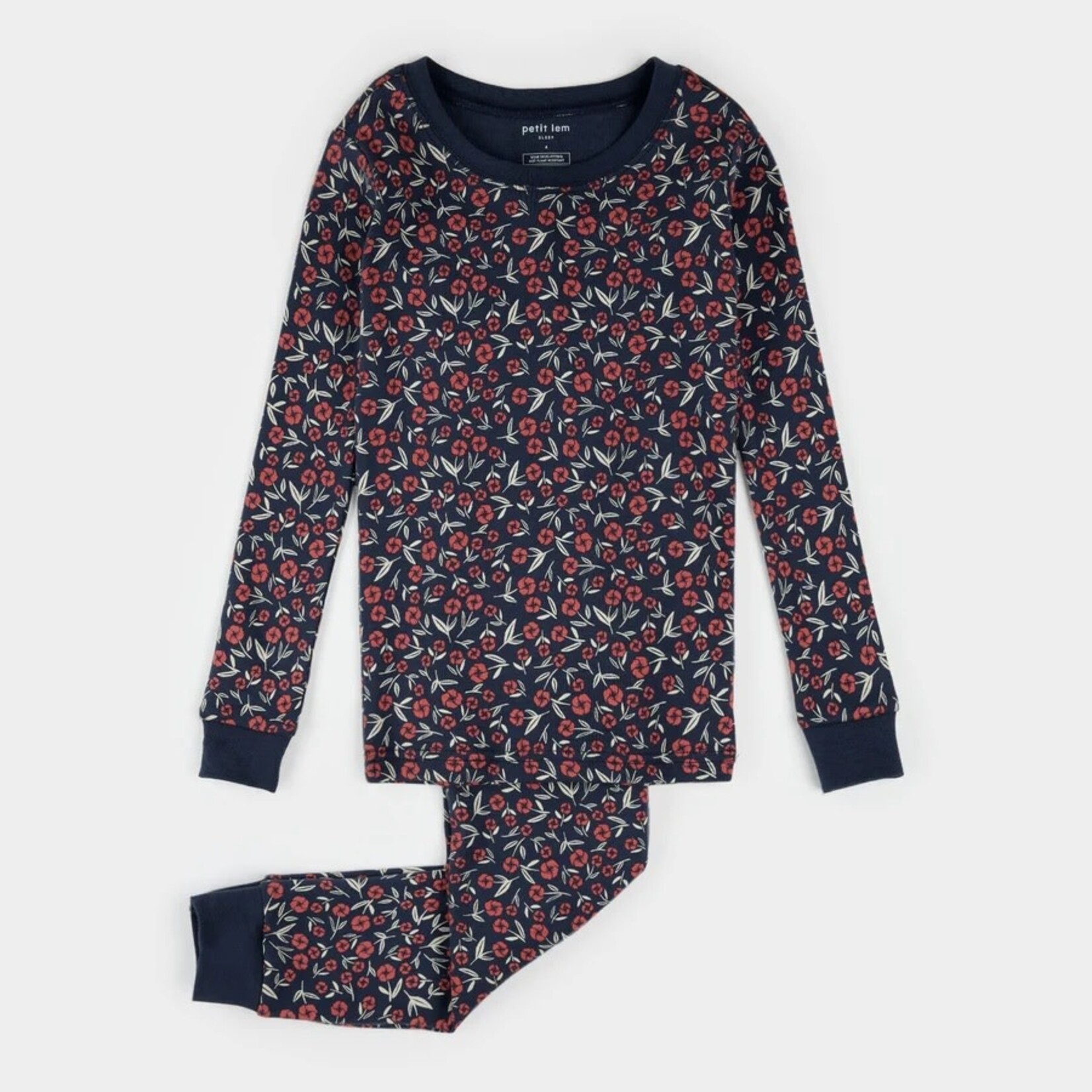 Petit Lem PETIT LEM - Navy blue pajama set with poppy print