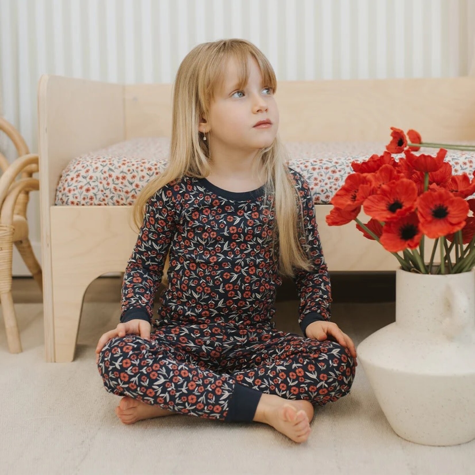 Petit Lem PETIT LEM - Navy blue pajama set with poppy print