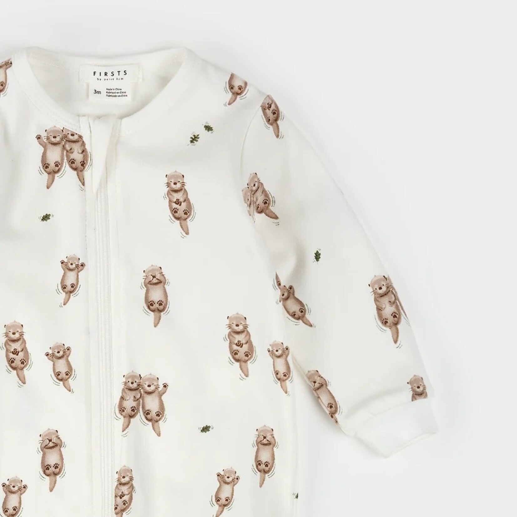 Petit Lem PETIT LEM - Off-white baby pajamas with otter print