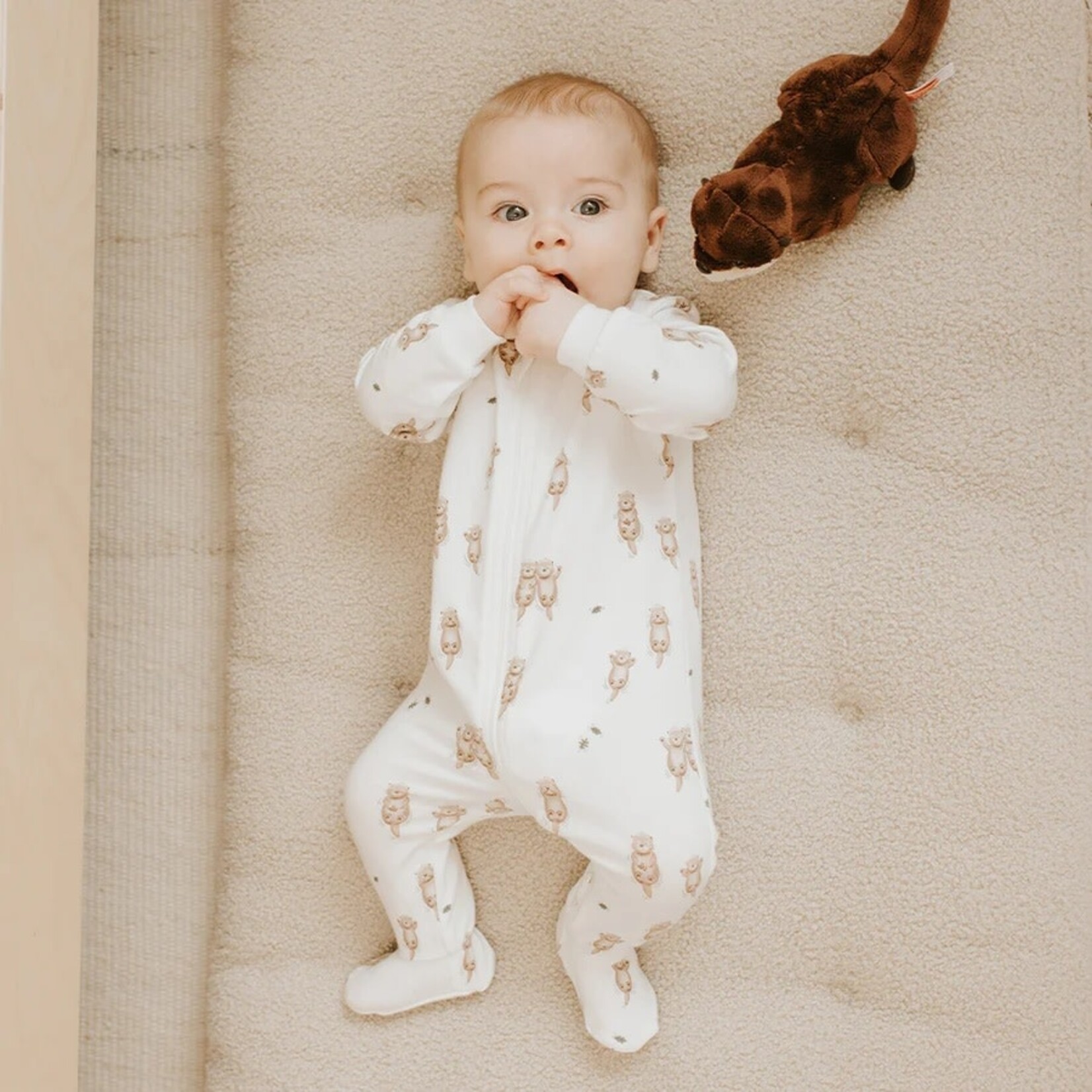 Petit Lem PETIT LEM - Off-white baby pajamas with otter print