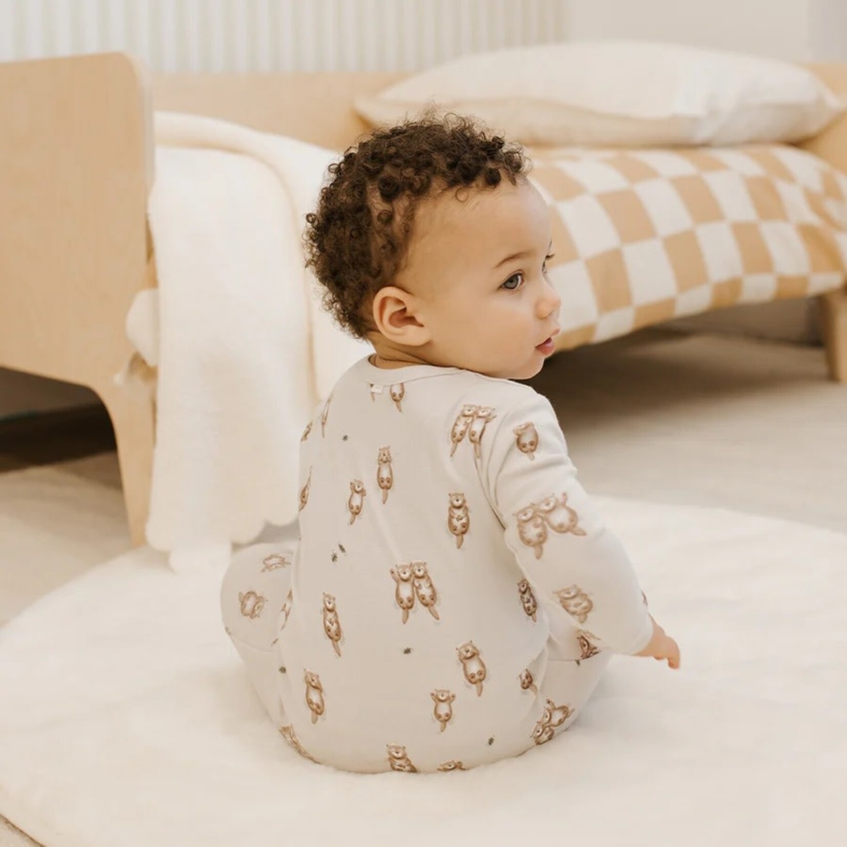 Petit Lem PETIT LEM - Off-white baby pajamas with otter print